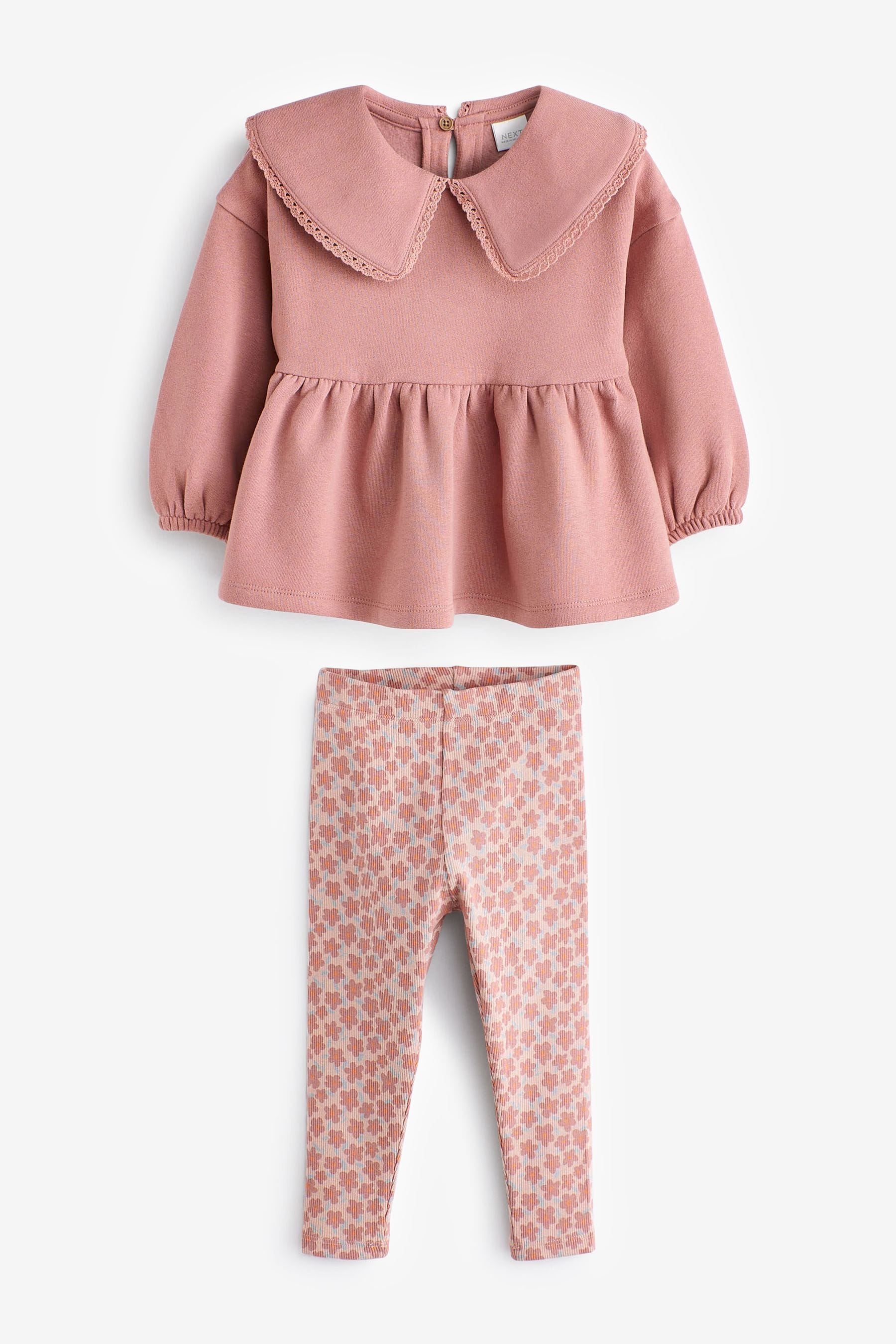 Pink Peplum Sweatshirt And Leggings Set (3mths-7yrs)