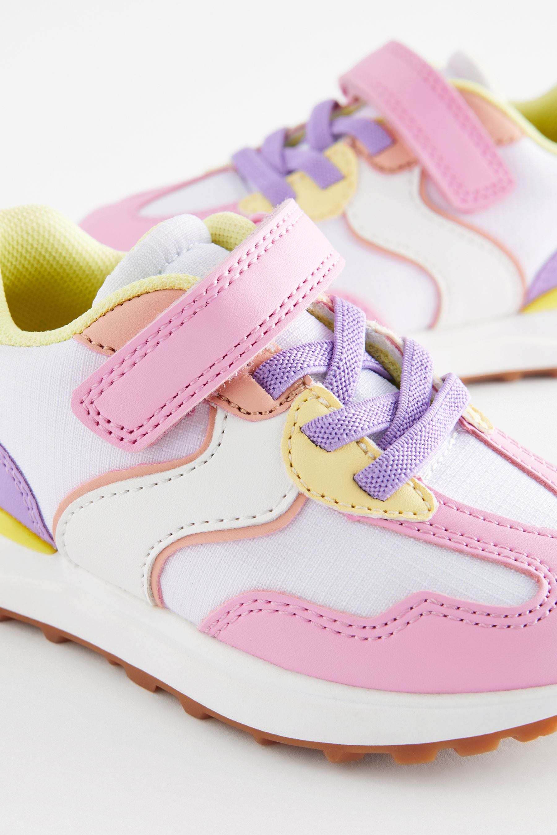 White/Pink/Yellow Elastic Lace Chunky Trainers