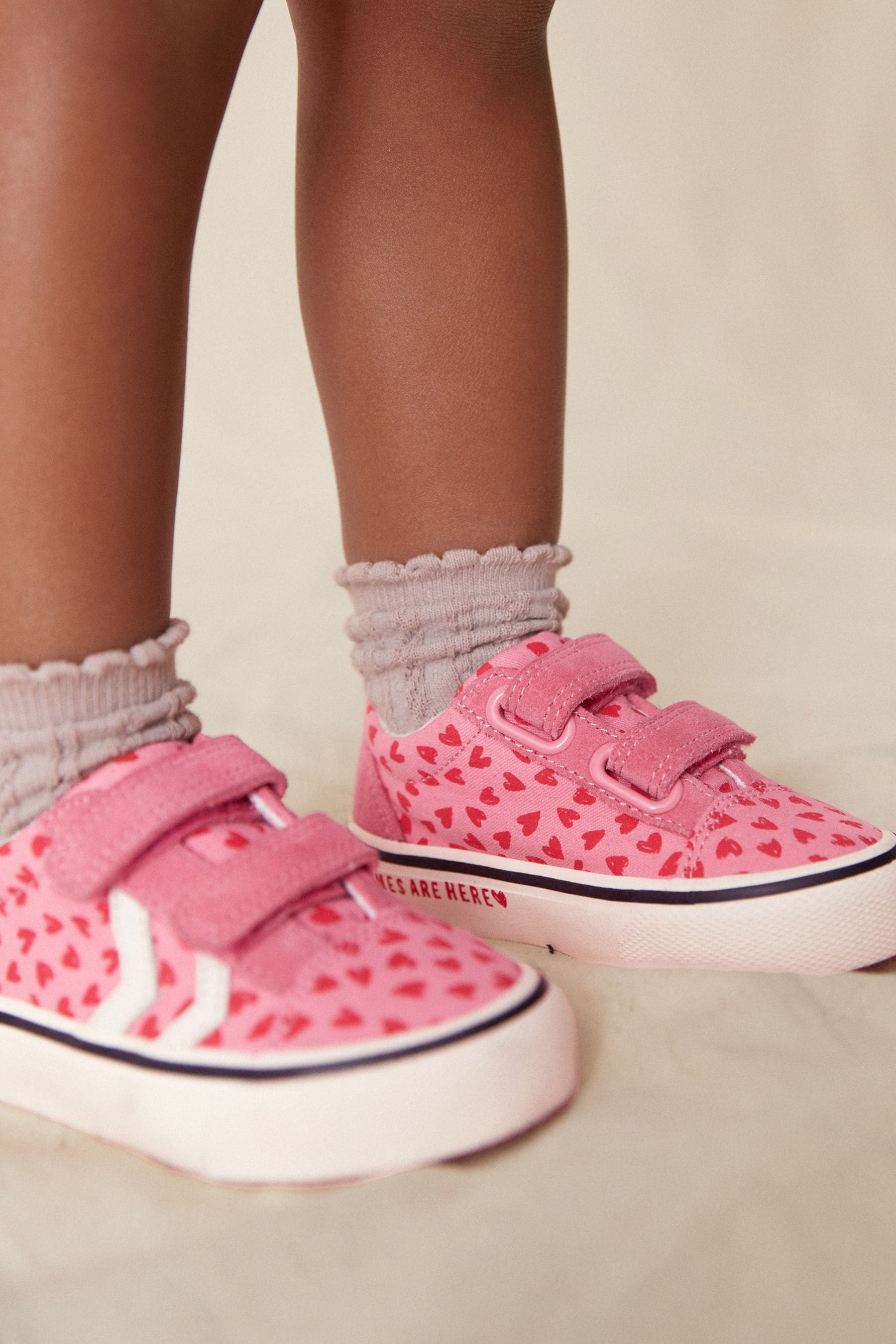 Pink Heart Printed Trainers