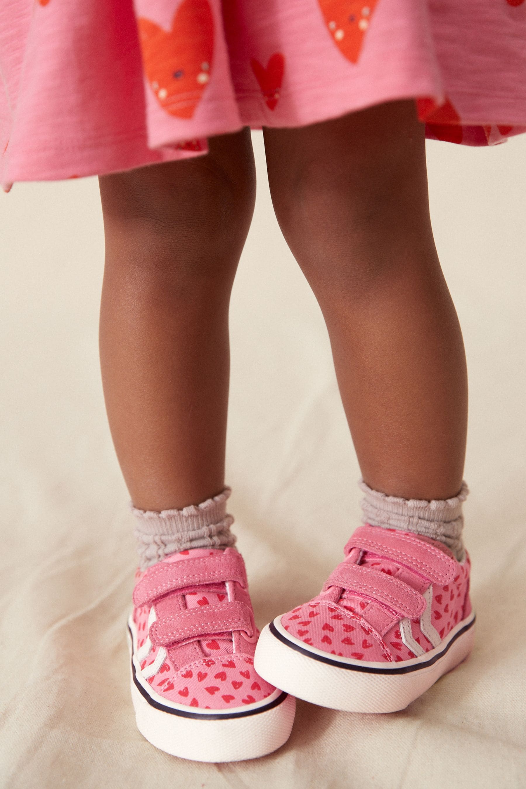 Pink Heart Printed Trainers