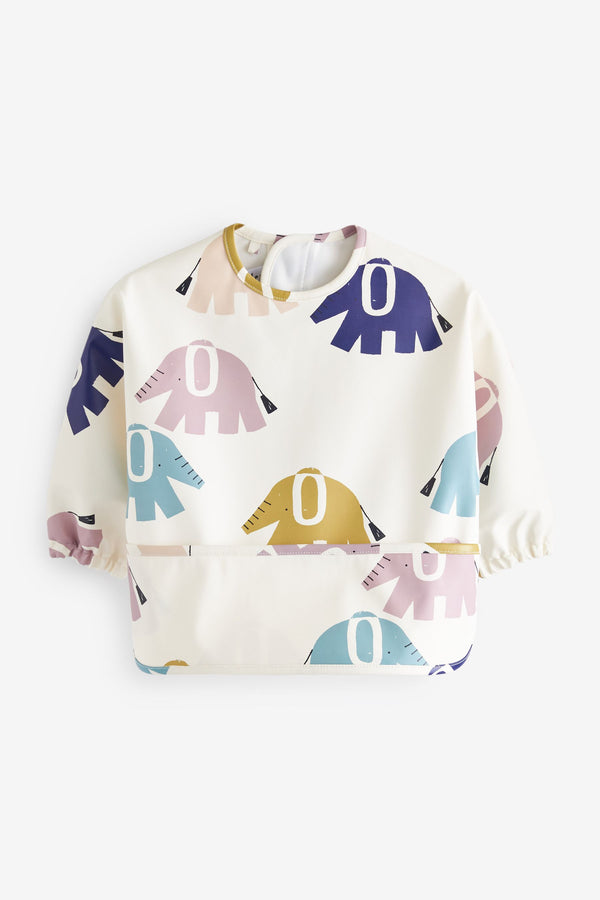 Cream Elephant Baby Weaning and Feeding Sleeved Bib (6mths-3yrs)