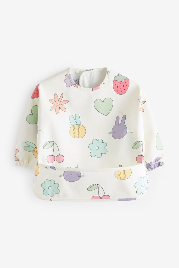 Cream Mixed Character Baby Weaning and Feeding Sleeved Bib (6mths-3yrs)