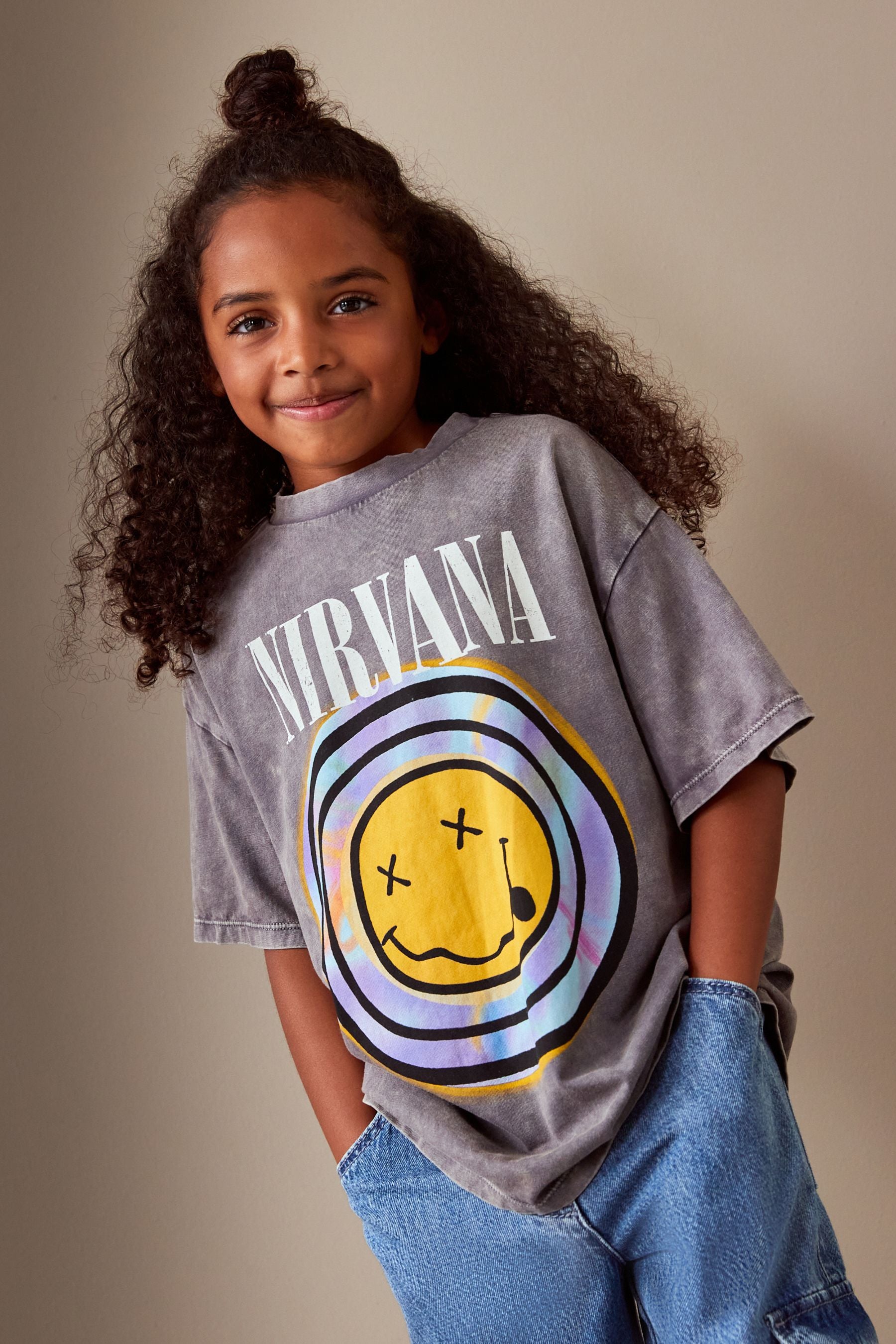 Nirvana Charcoal Grey Oversized License Band T-Shirt (3-16yrs)