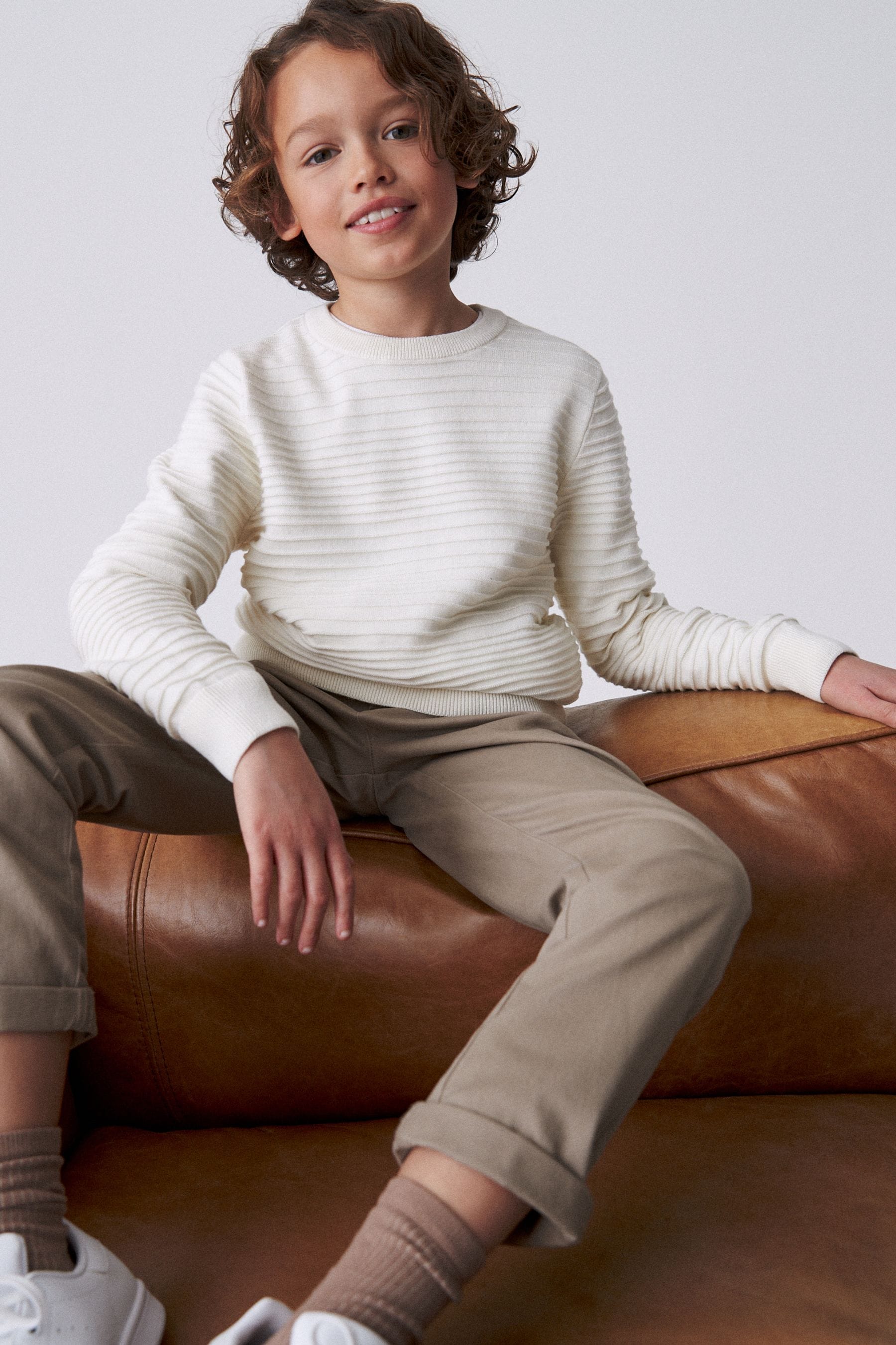 White Knitted Ripple Crew Jumper (3-16yrs)