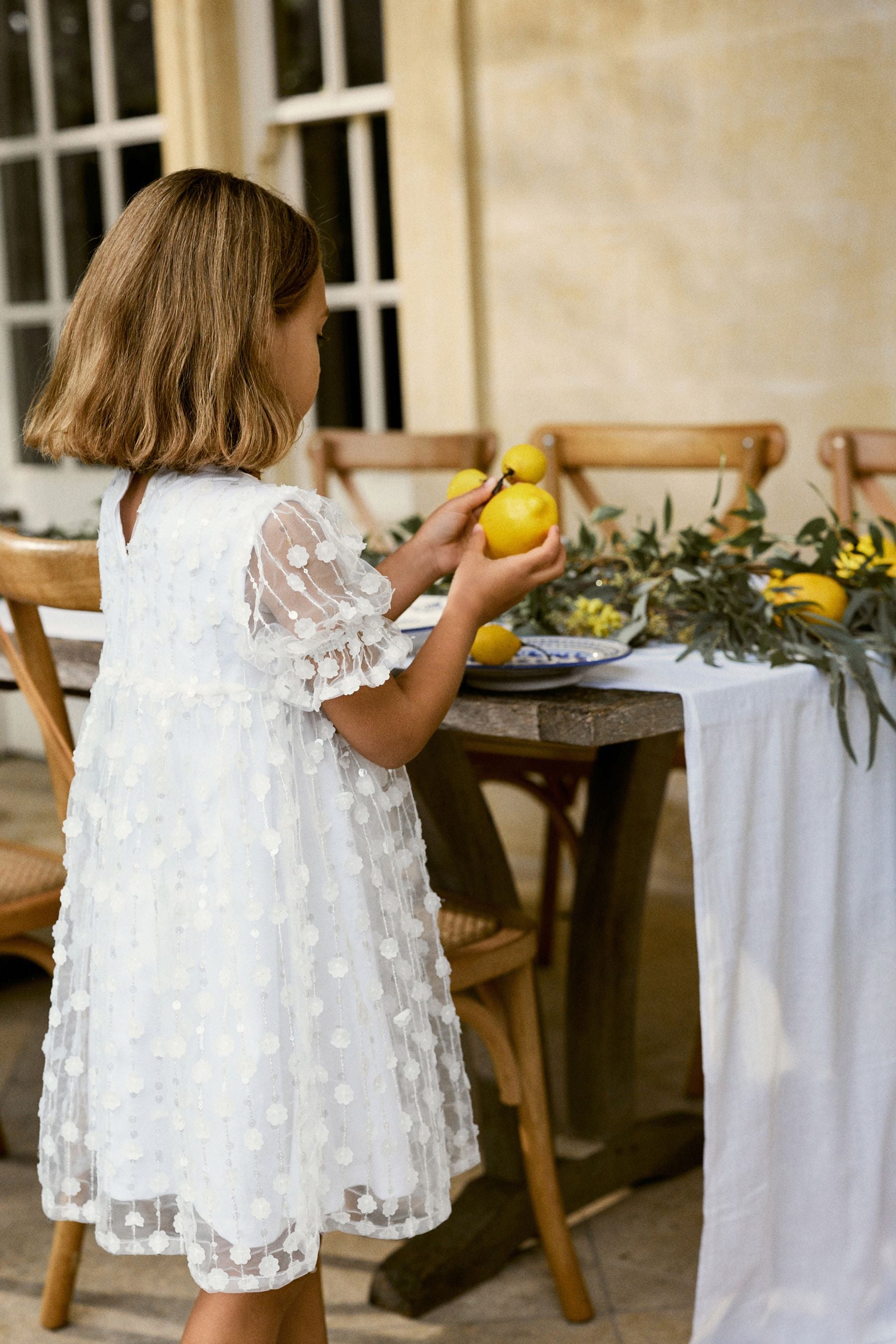 White Sequin Flower Sequin Shimmer Party Dress (3-16yrs)