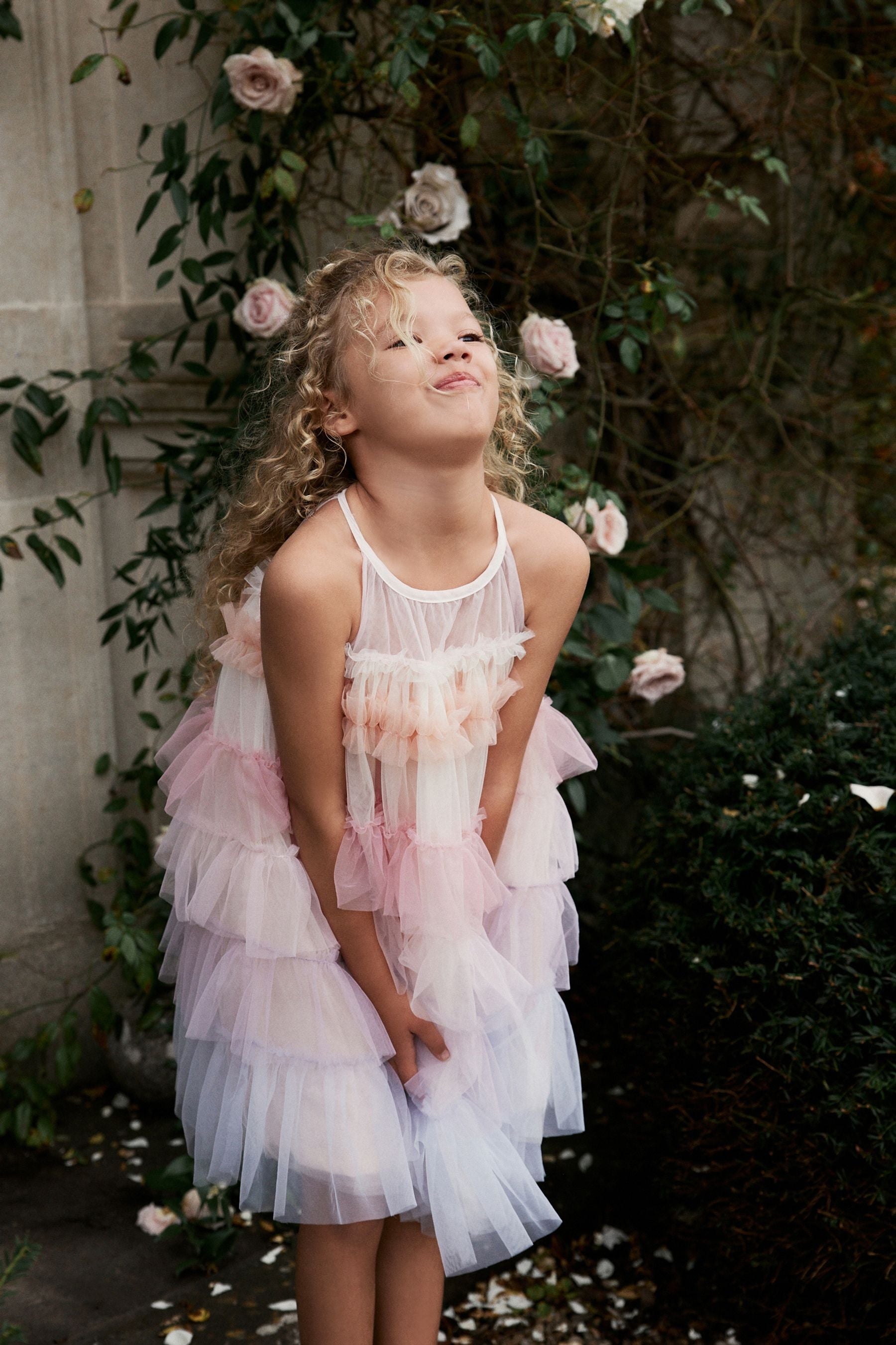 Pink/ Pastel Rainbow Tiered Mesh Party Dress (3-16yrs)