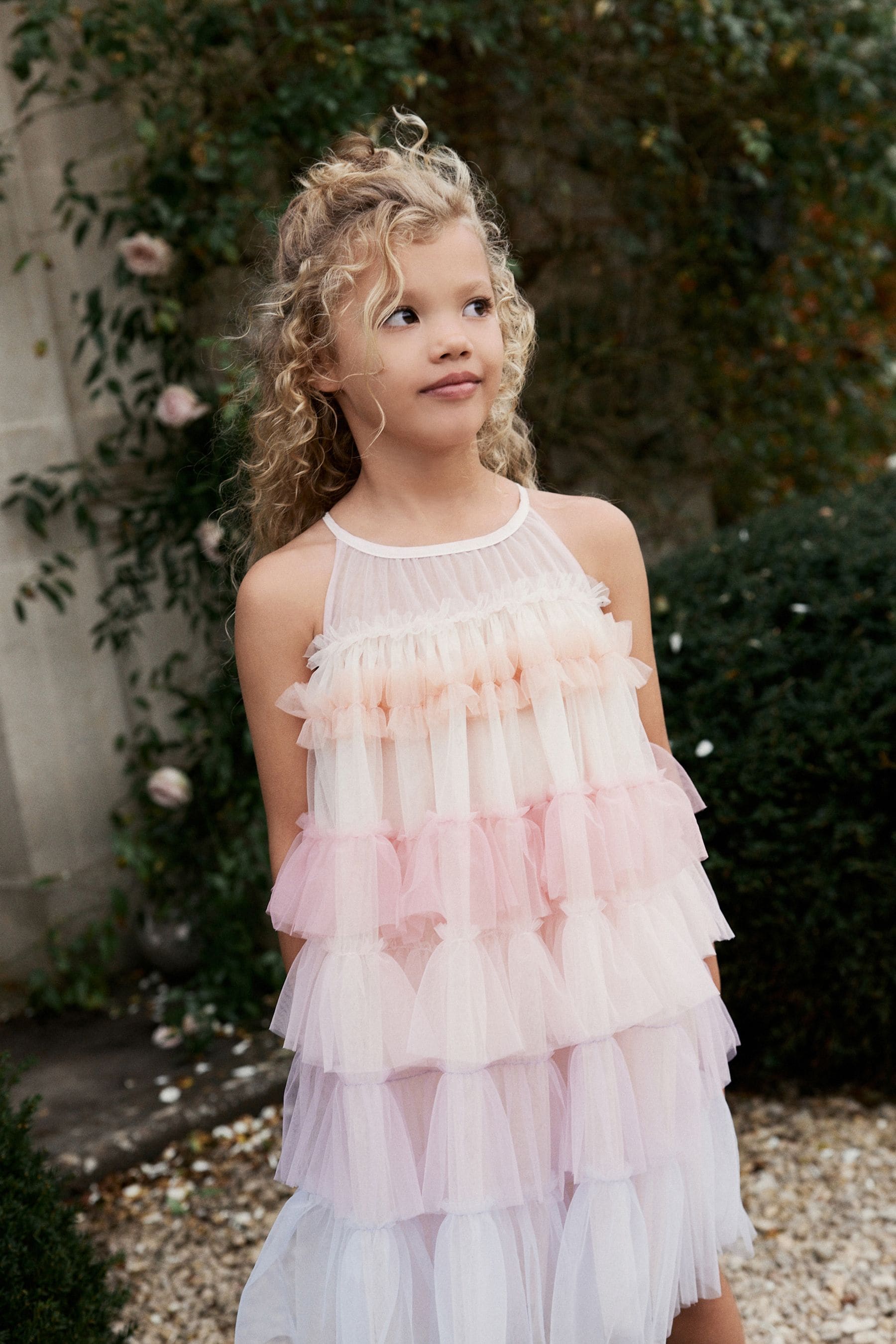 Pink/ Pastel Rainbow Tiered Mesh Party Dress (3-16yrs)