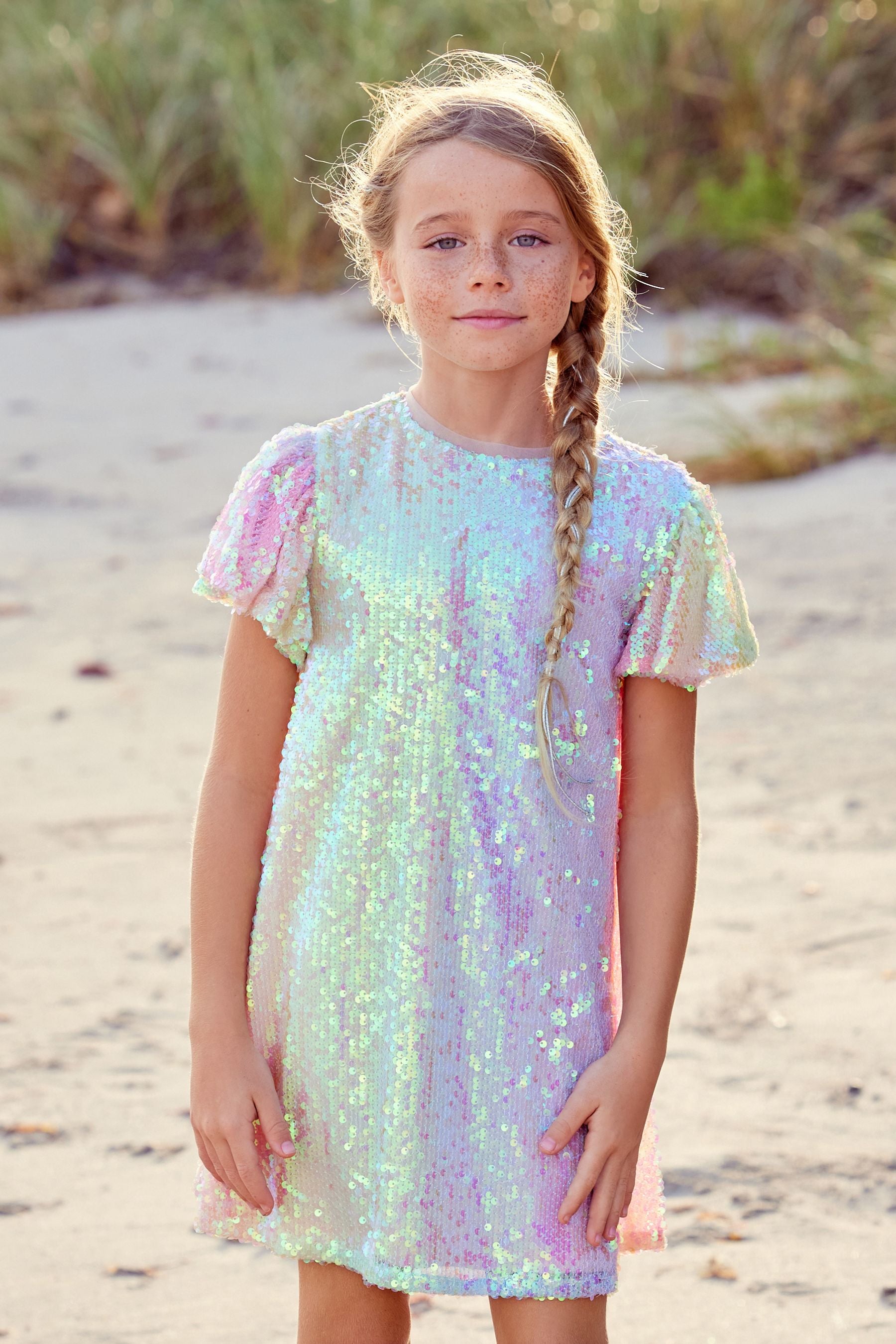 Pink/Blue/Green Rainbow Sequin Sparkle Party Dress (3-16yrs)