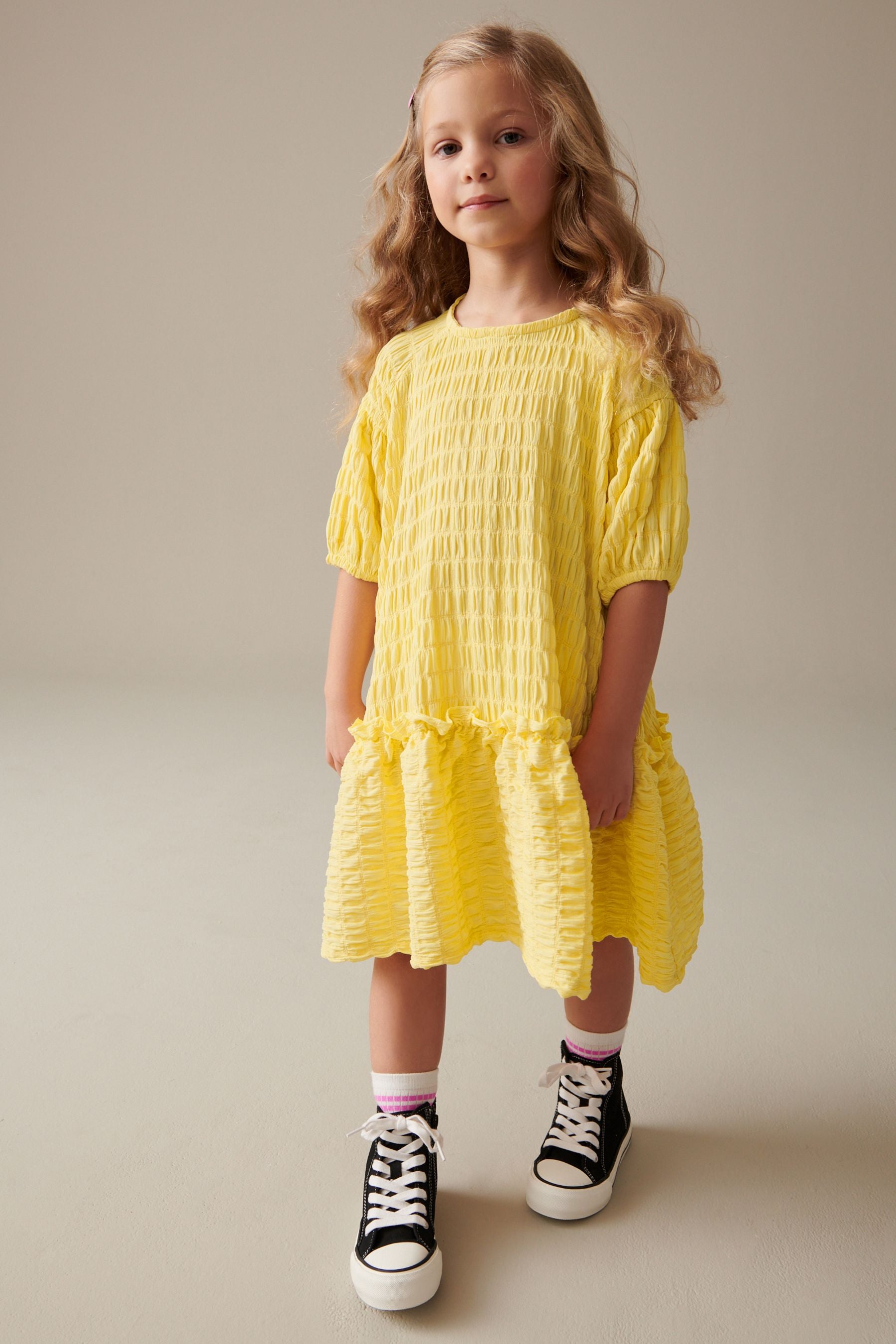 Soft Yellow 3D Texture Dress (3-16yrs)