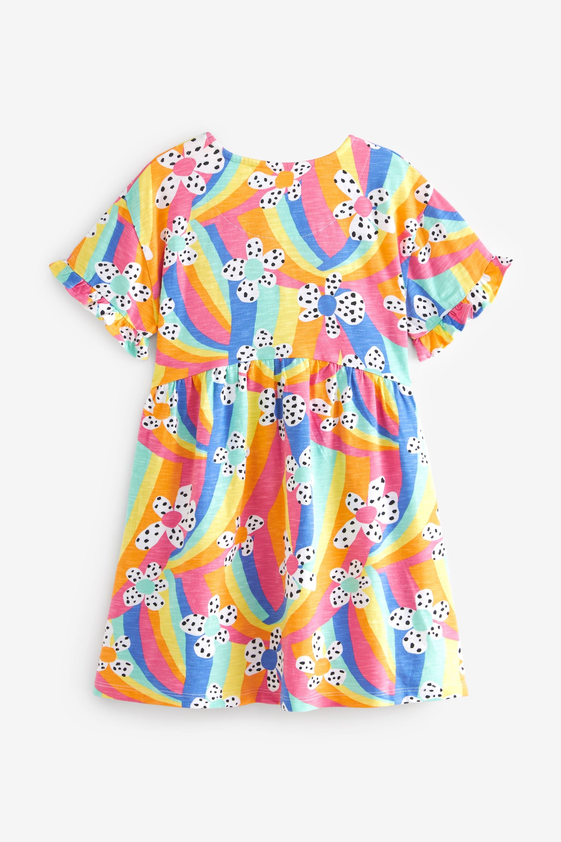 Rainbow Flower Short Sleeve Cotton Jersey Dress (3-16yrs)