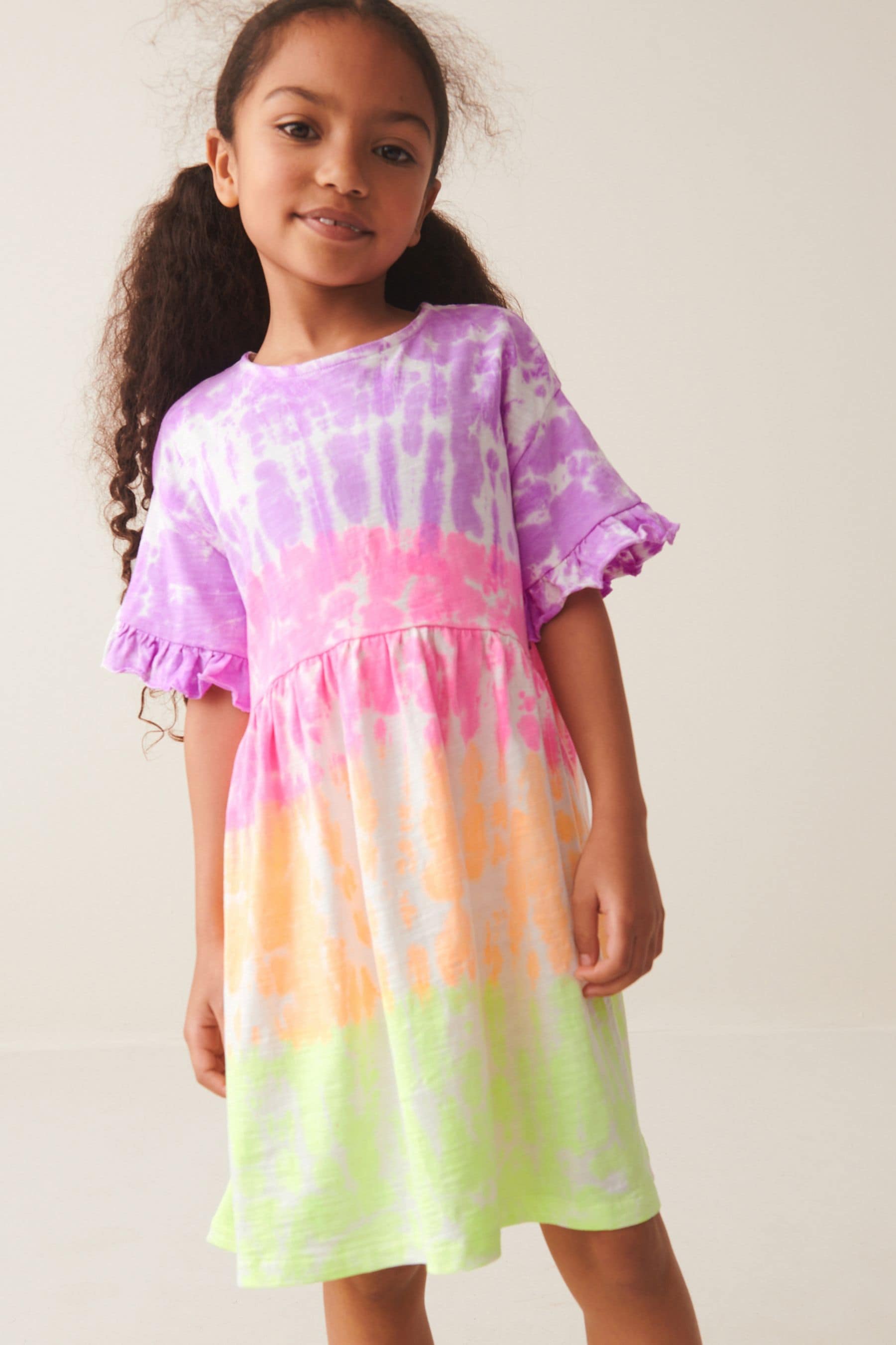 Multi Tie Dye Short Sleeve Cotton Jersey Dress (3-16yrs)