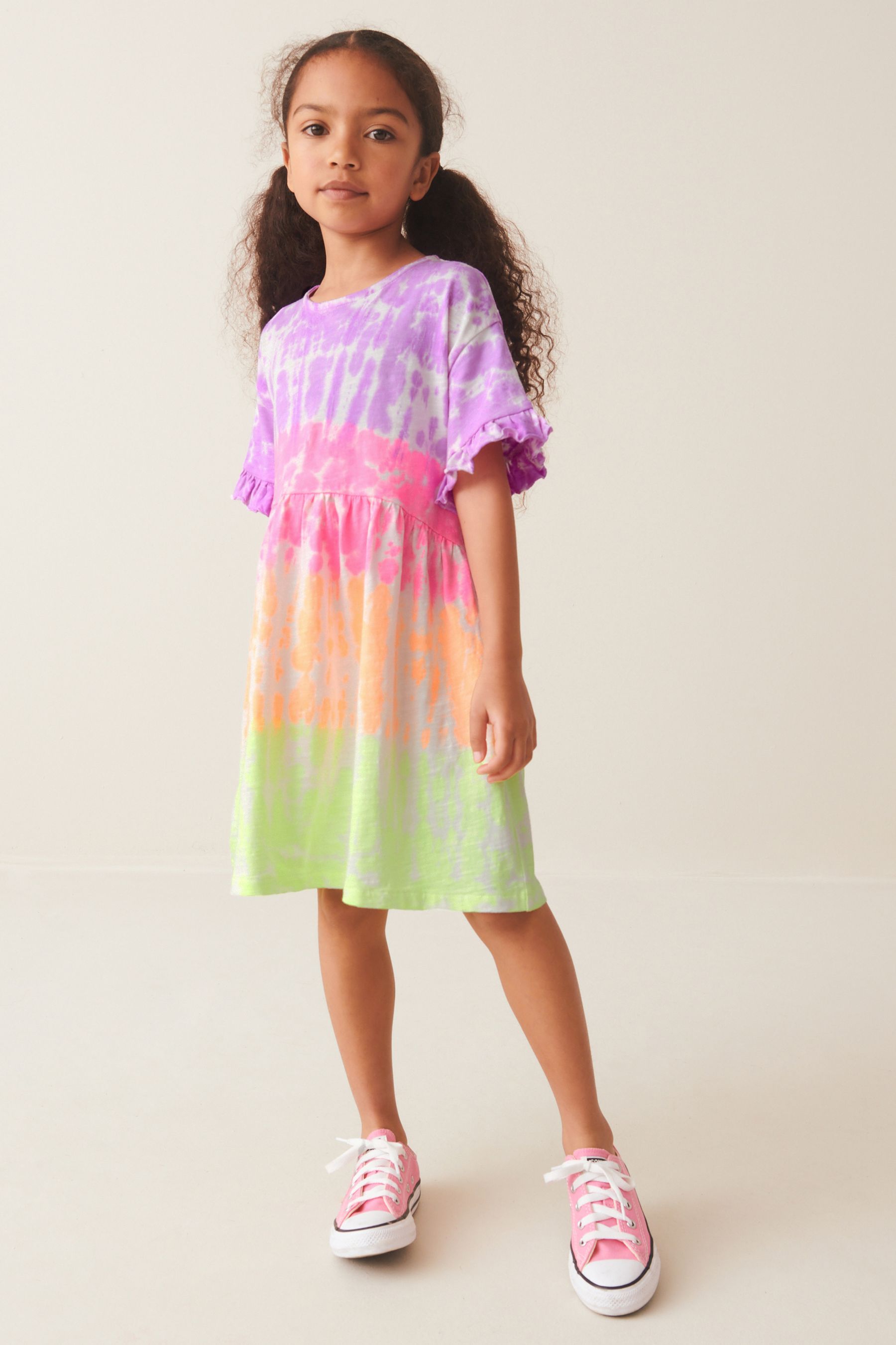 Multi Tie Dye Short Sleeve Cotton Jersey Dress (3-16yrs)