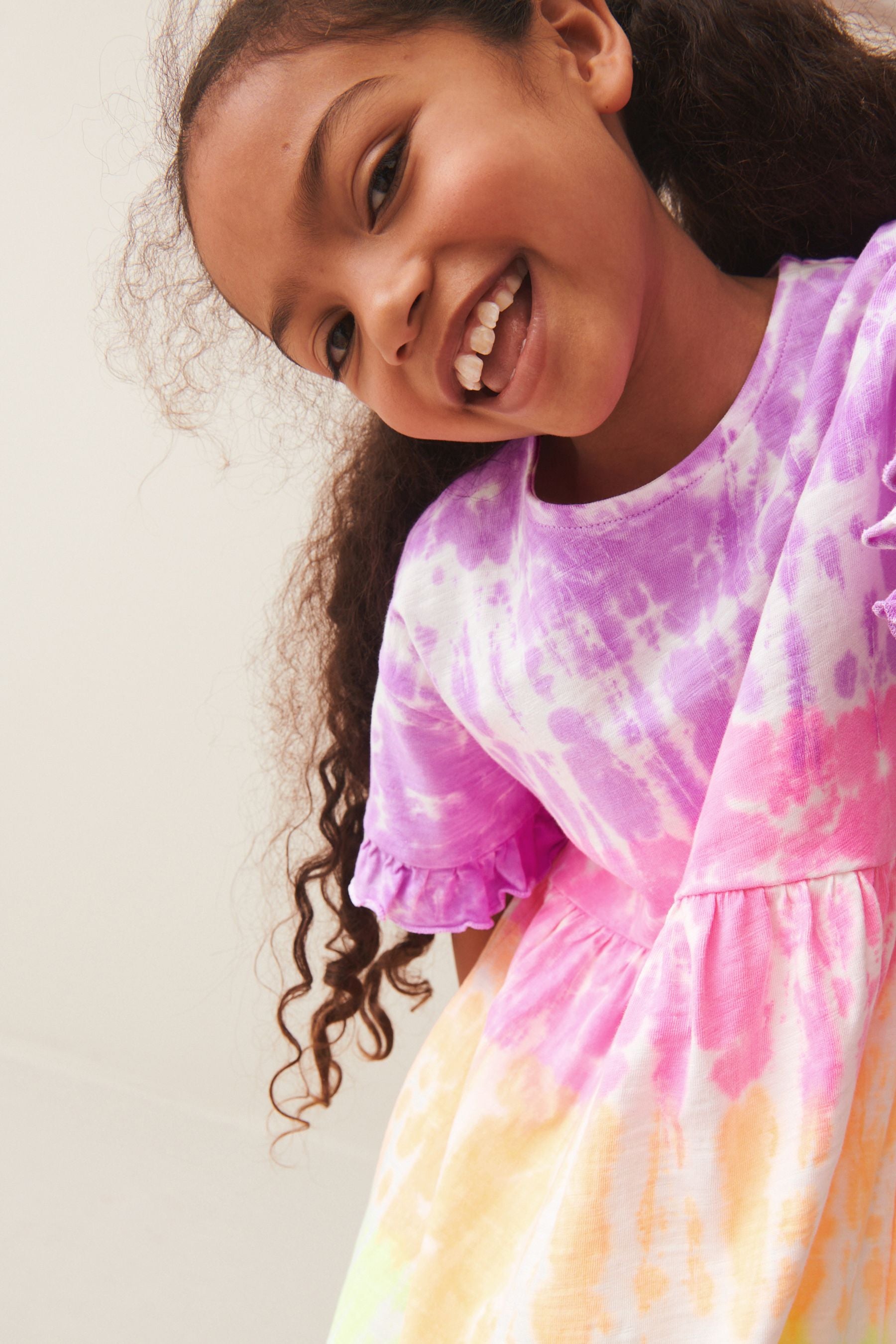 Multi Tie Dye Short Sleeve Cotton Jersey Dress (3-16yrs)