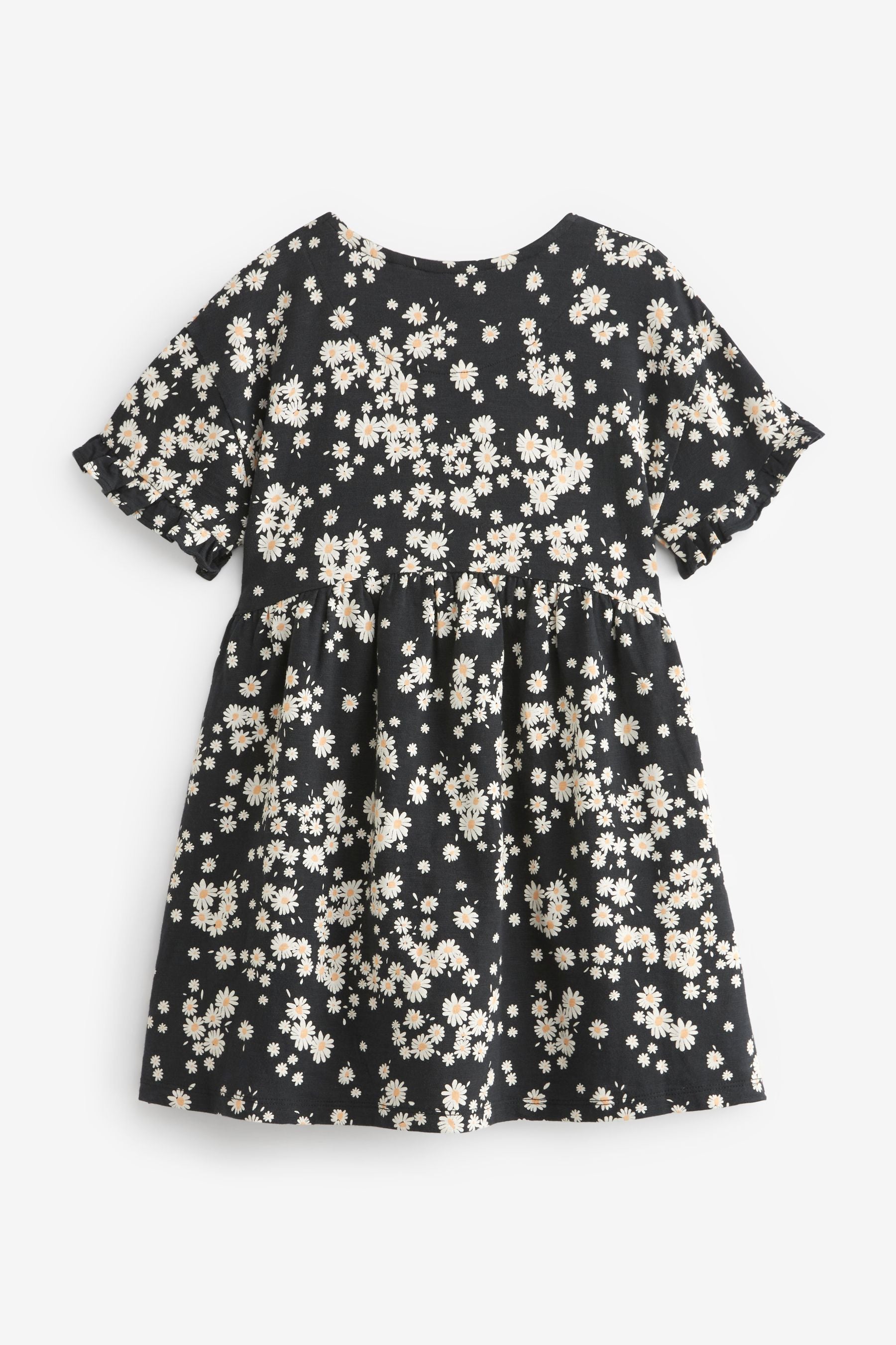 Black Daisy Print Short Sleeve Cotton Jersey Dress (3-16yrs)