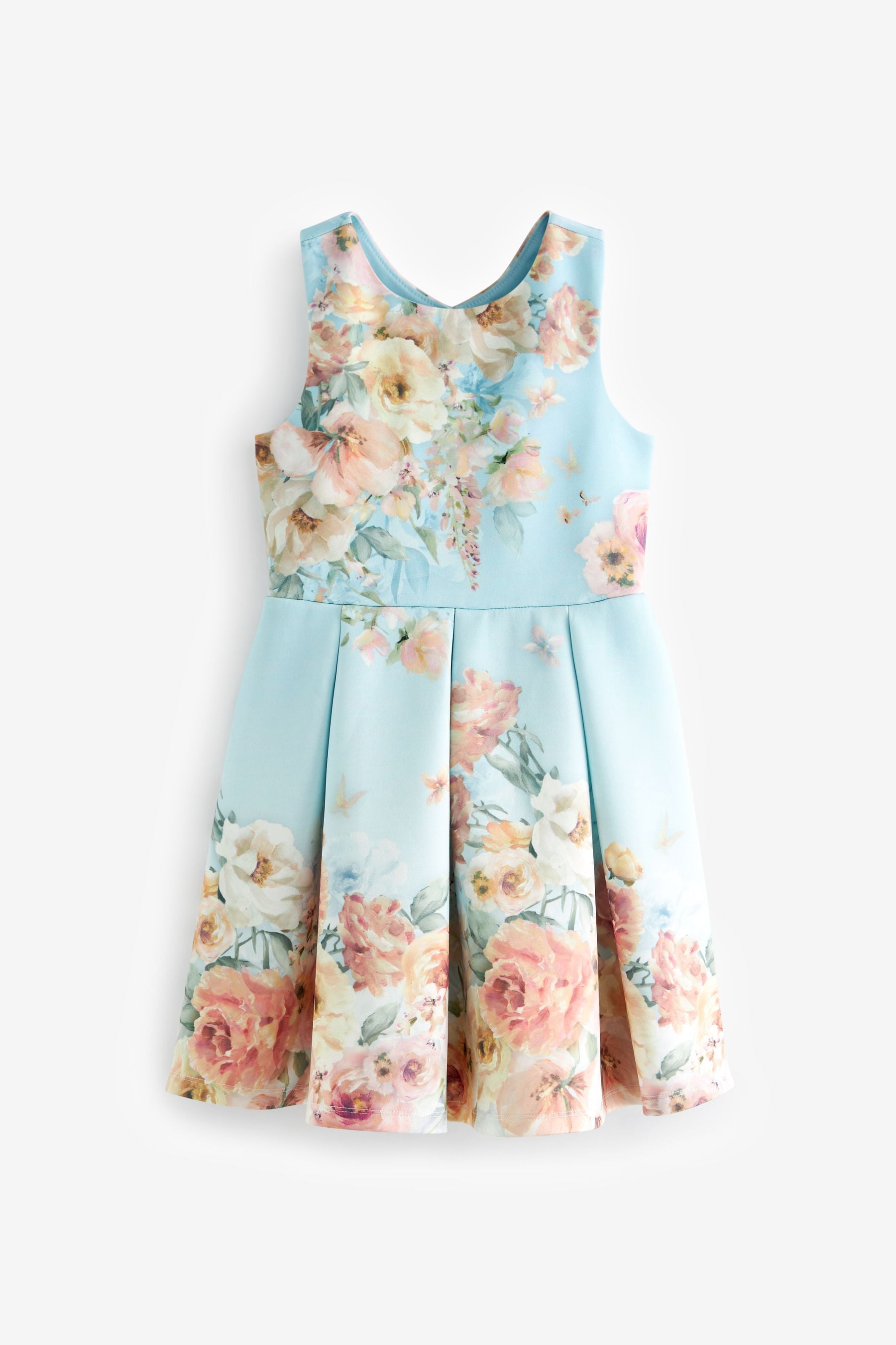 Blue Renaissance Floral Cut Out Detail Scuba Occasion Dress (1.5-16yrs)