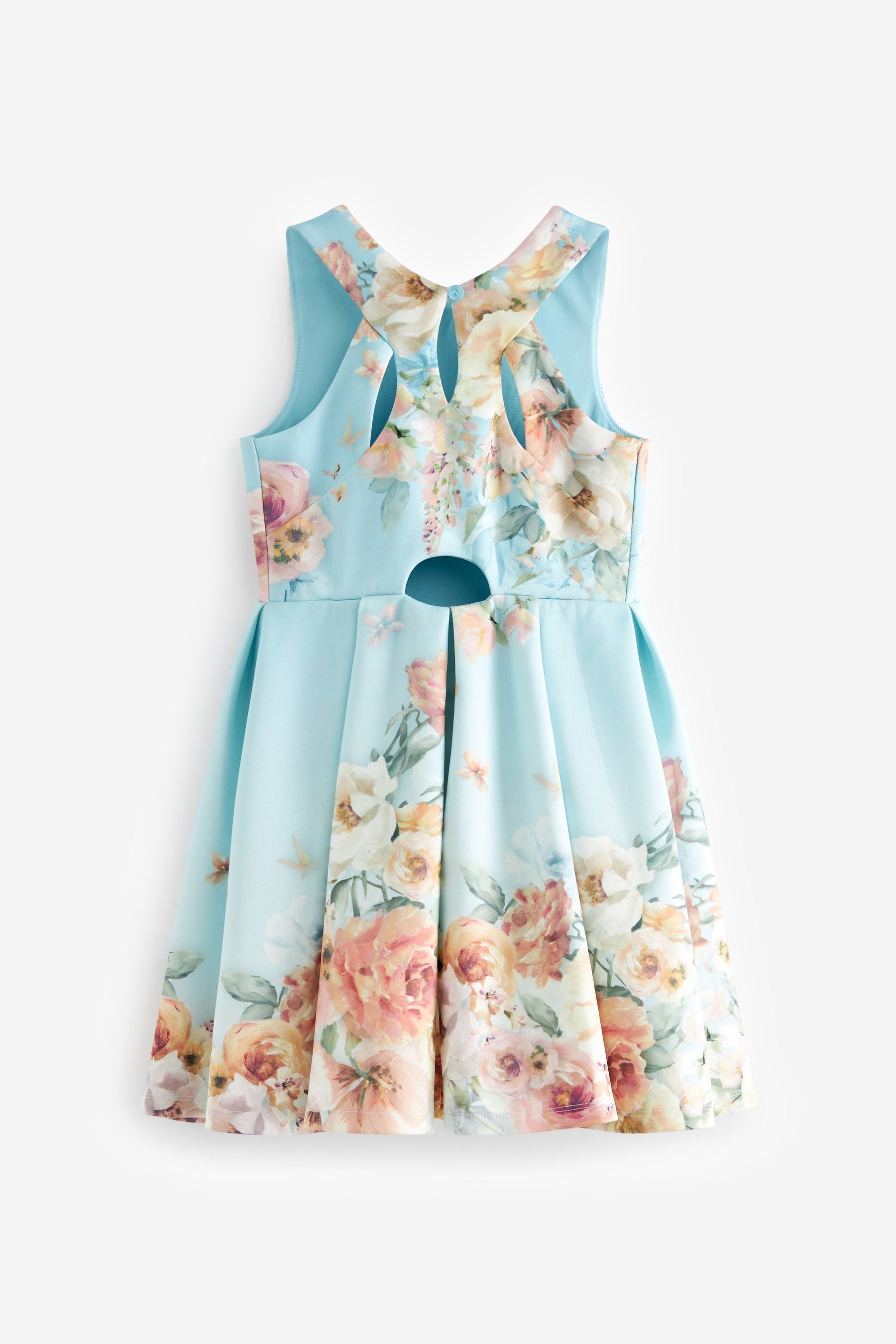 Blue Renaissance Floral Cut Out Detail Scuba Occasion Dress (1.5-16yrs)