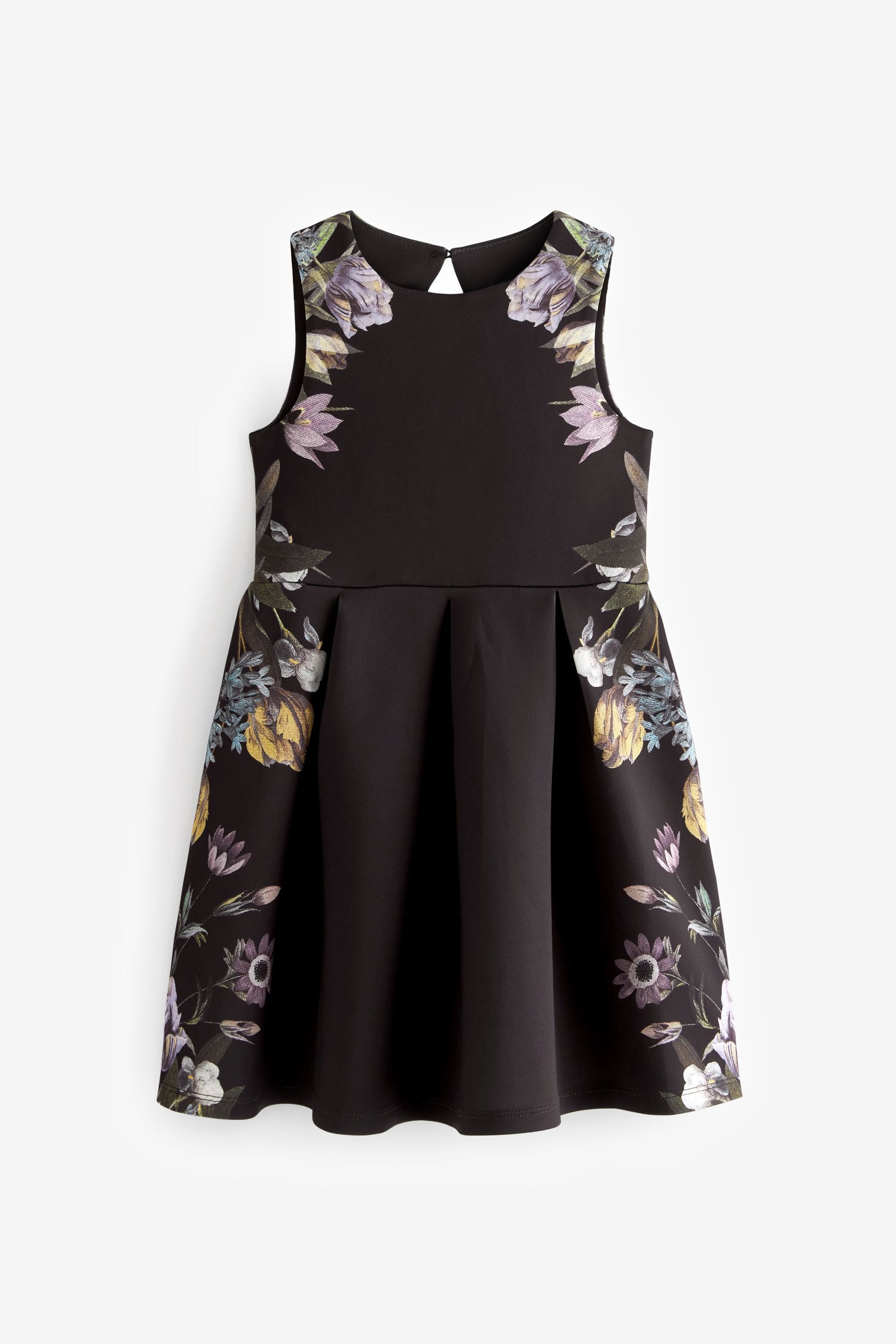 Black Dark Floral Print Scuba Occasion Dress (3-16yrs)