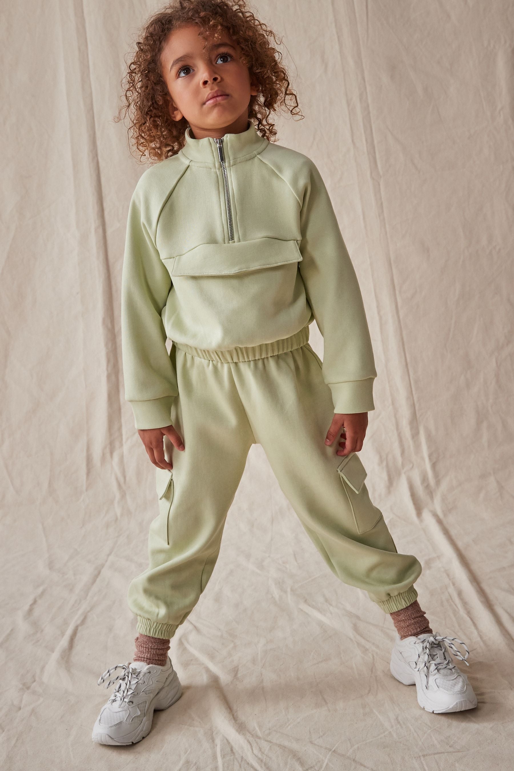 Lime Green Zip Crew And Cargo Joggers Set (3-16yrs)