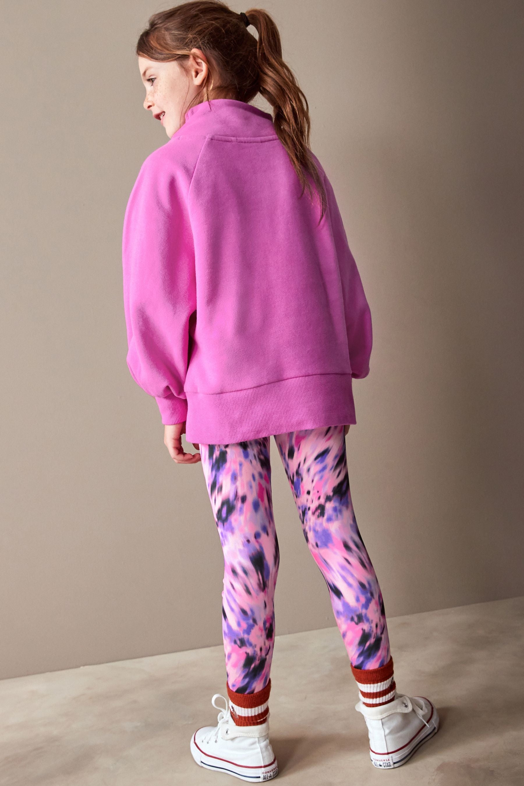 Bright Pink Half Zip Crew Sweatshirt And Leggings Set (3-16yrs)