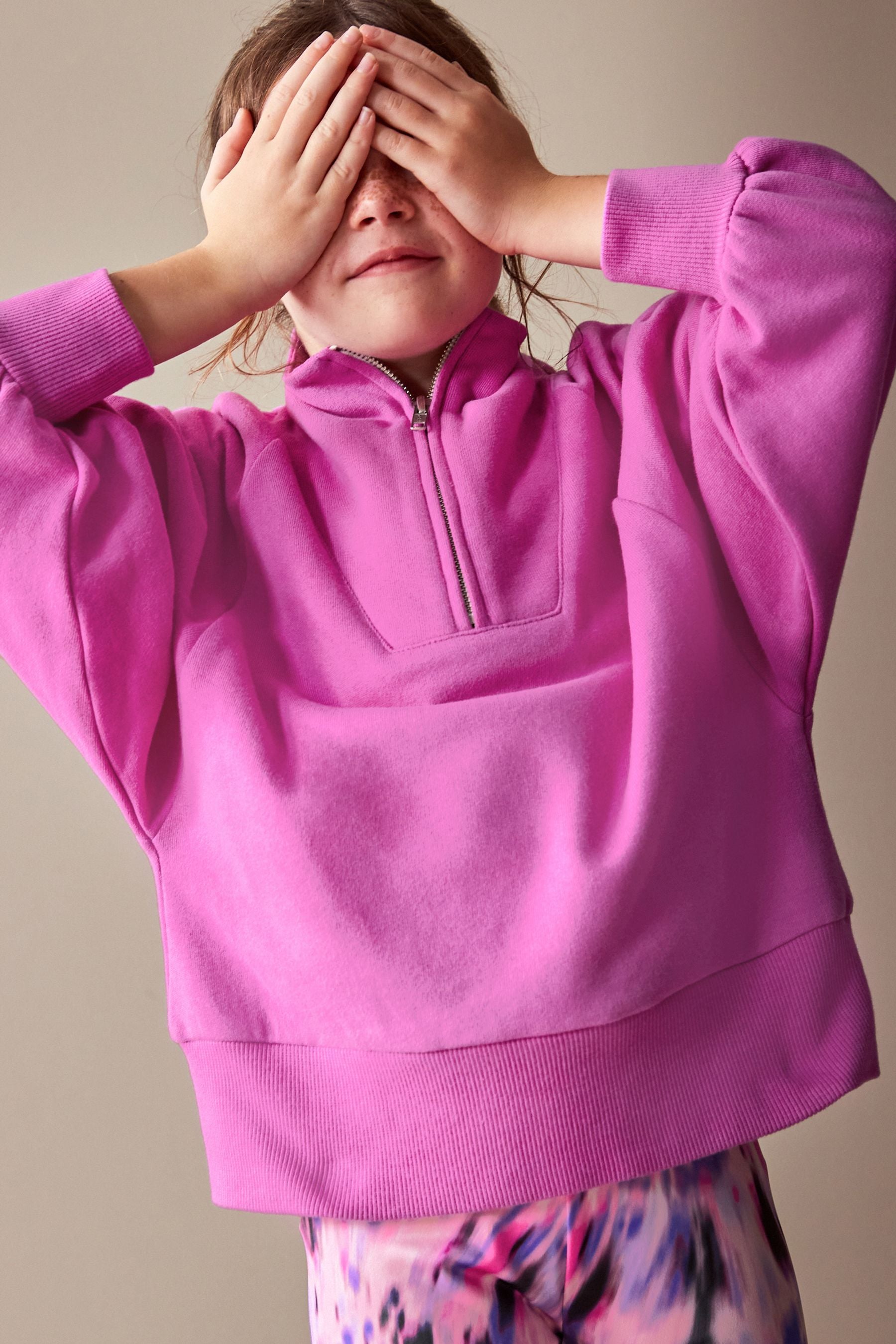 Bright Pink Half Zip Crew Sweatshirt And Leggings Set (3-16yrs)