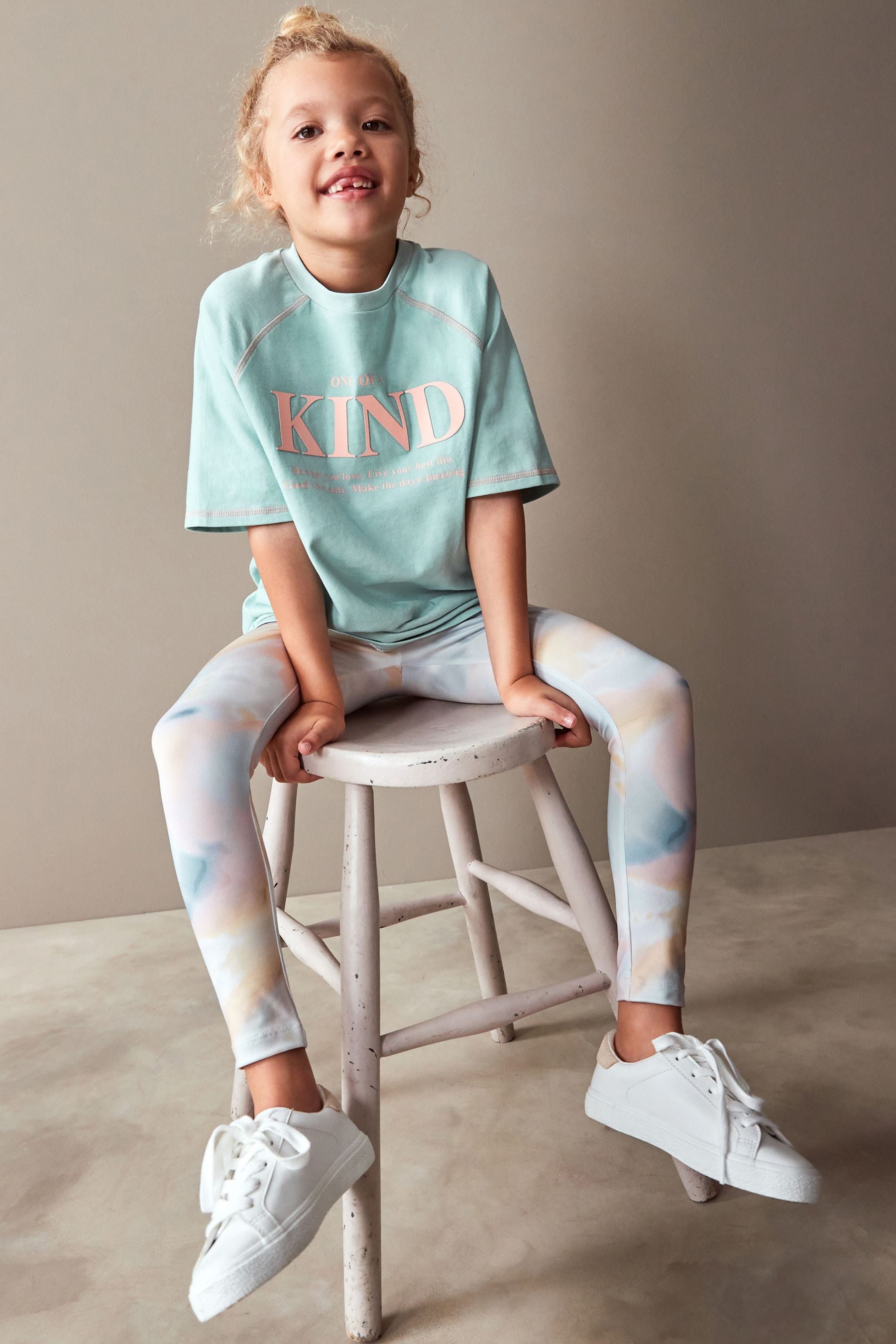 Blue/Pink Marble Printed T-Shirt And Leggings Set (3-16yrs)