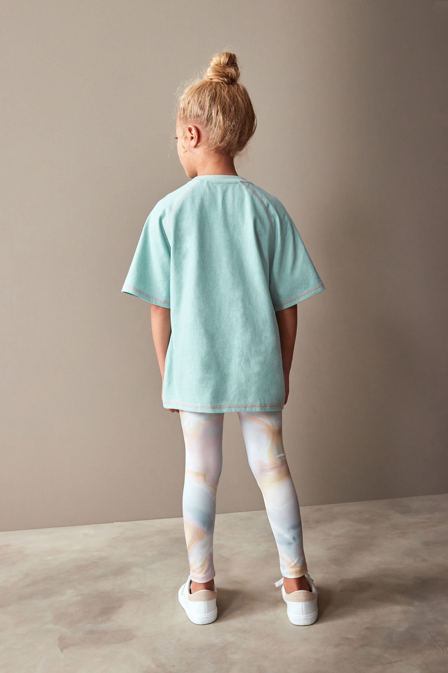 Blue/Pink Marble Printed T-Shirt And Leggings Set (3-16yrs)