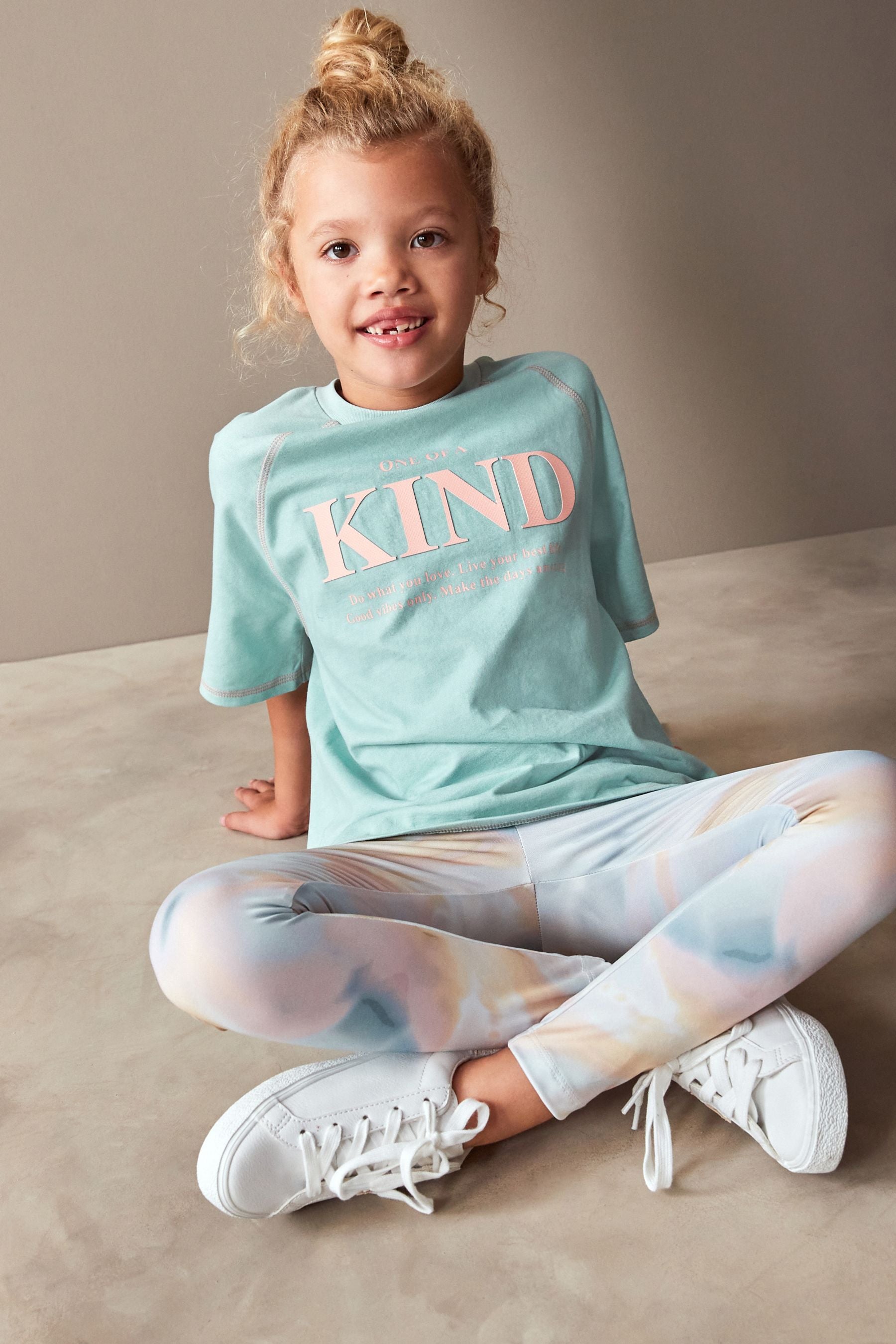 Blue/Pink Marble Printed T-Shirt And Leggings Set (3-16yrs)