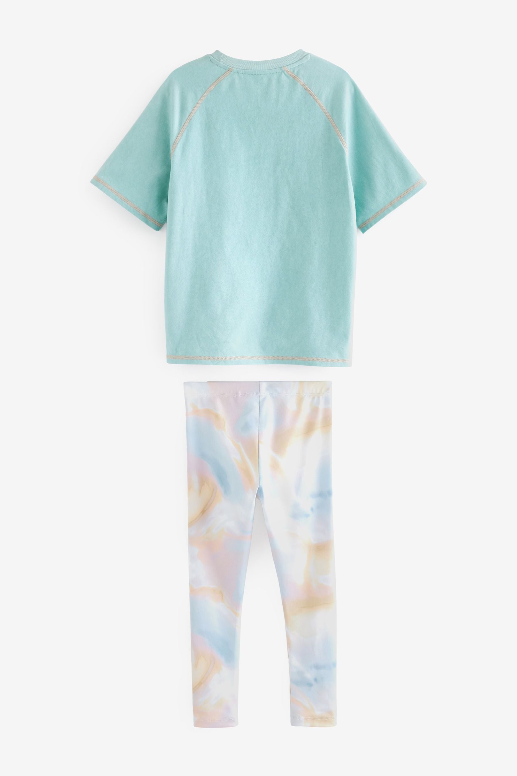 Blue/Pink Marble Printed T-Shirt And Leggings Set (3-16yrs)