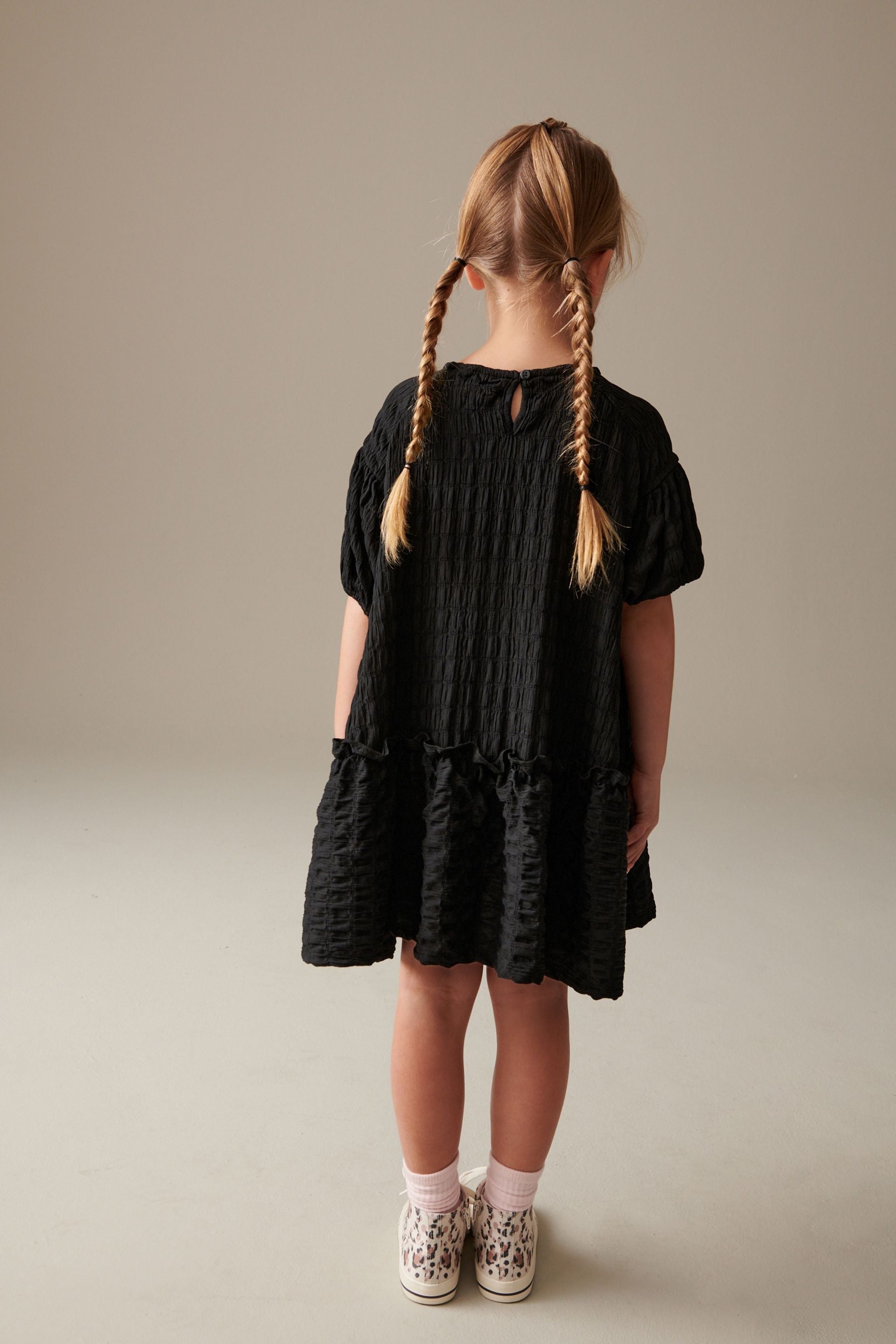 Black 3D Texture Dress (3-16yrs)