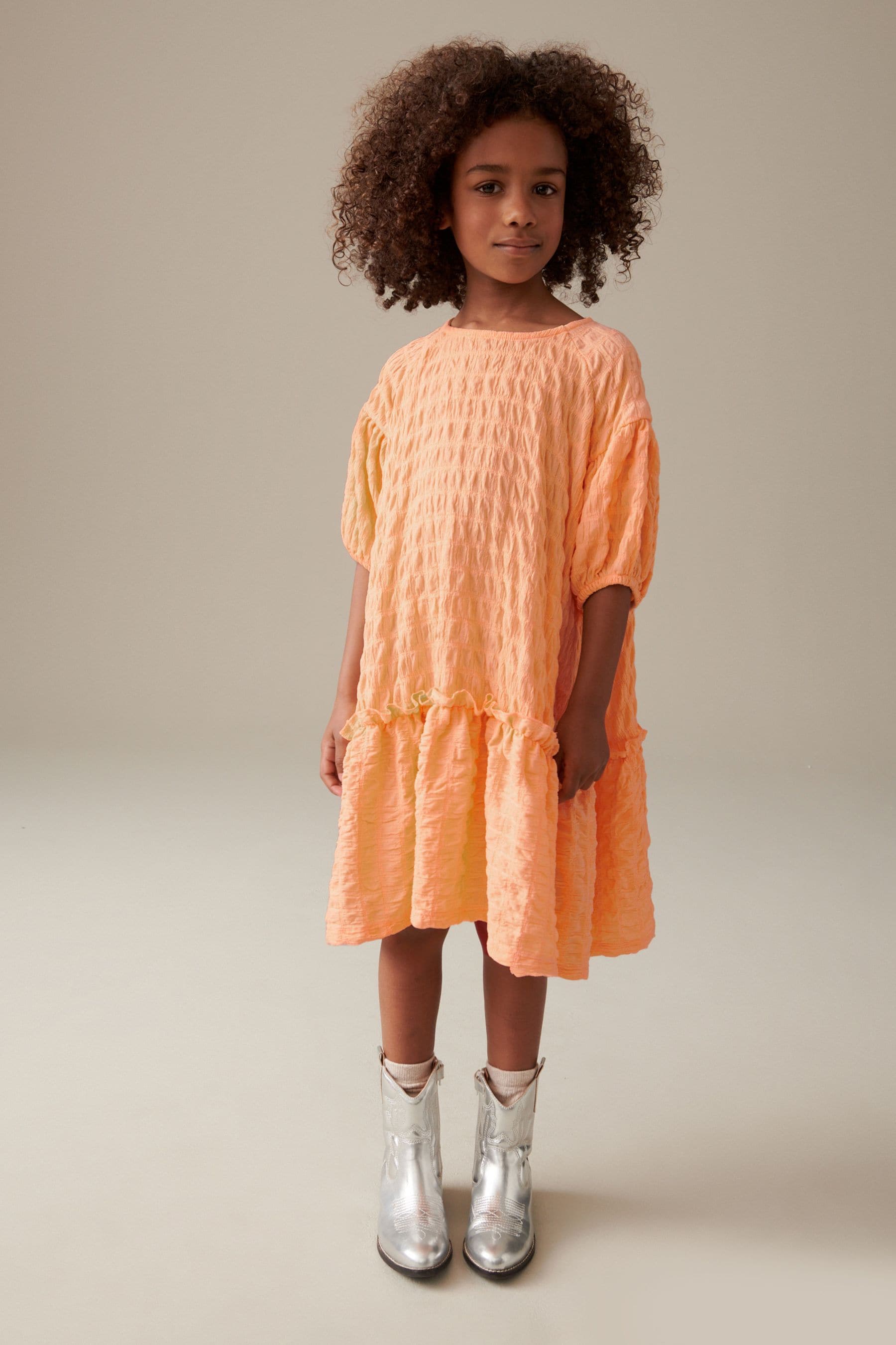 Apricot Orange 3D Texture Dress (3-16yrs)