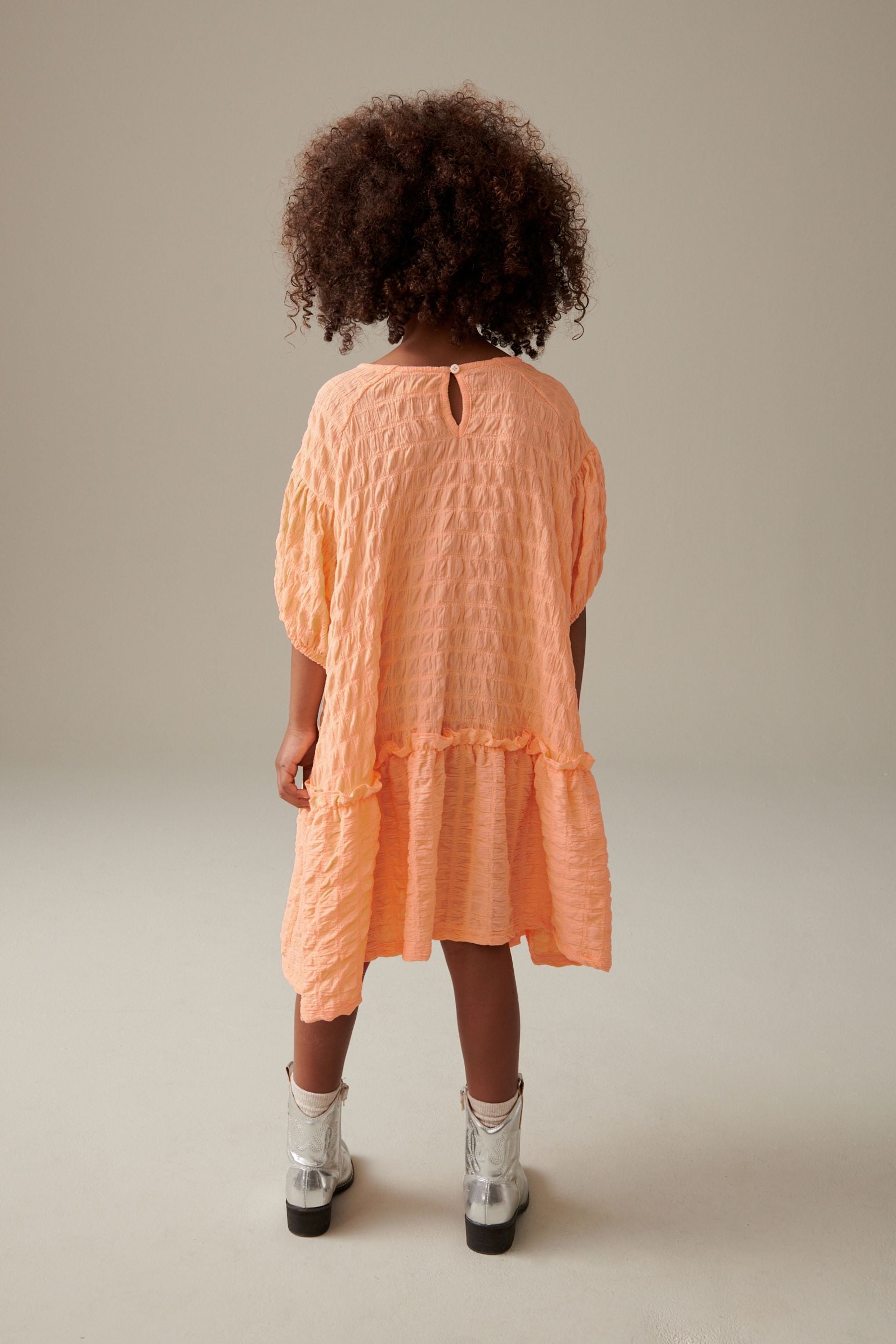 Apricot Orange 3D Texture Dress (3-16yrs)