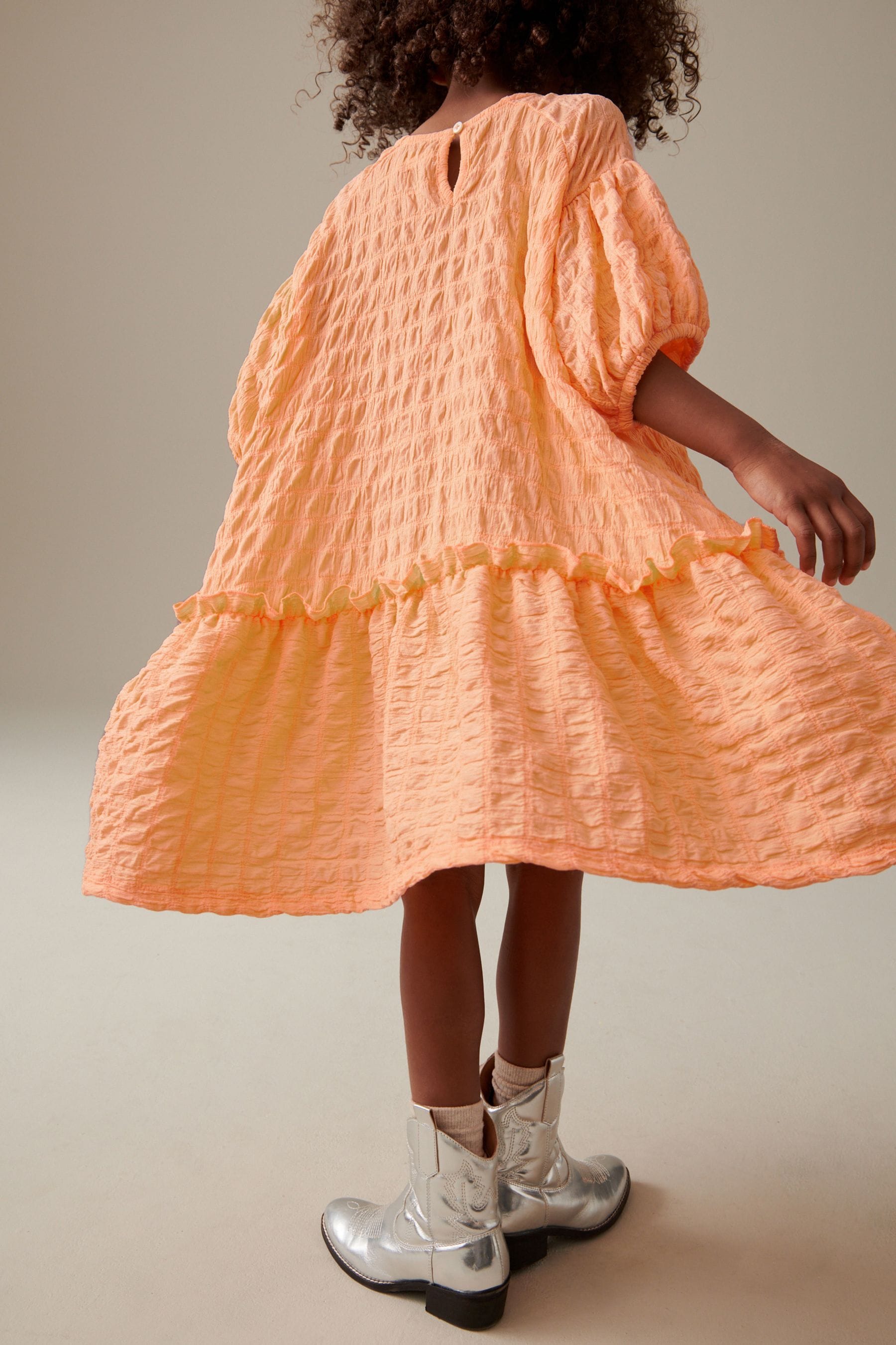 Apricot Orange 3D Texture Dress (3-16yrs)