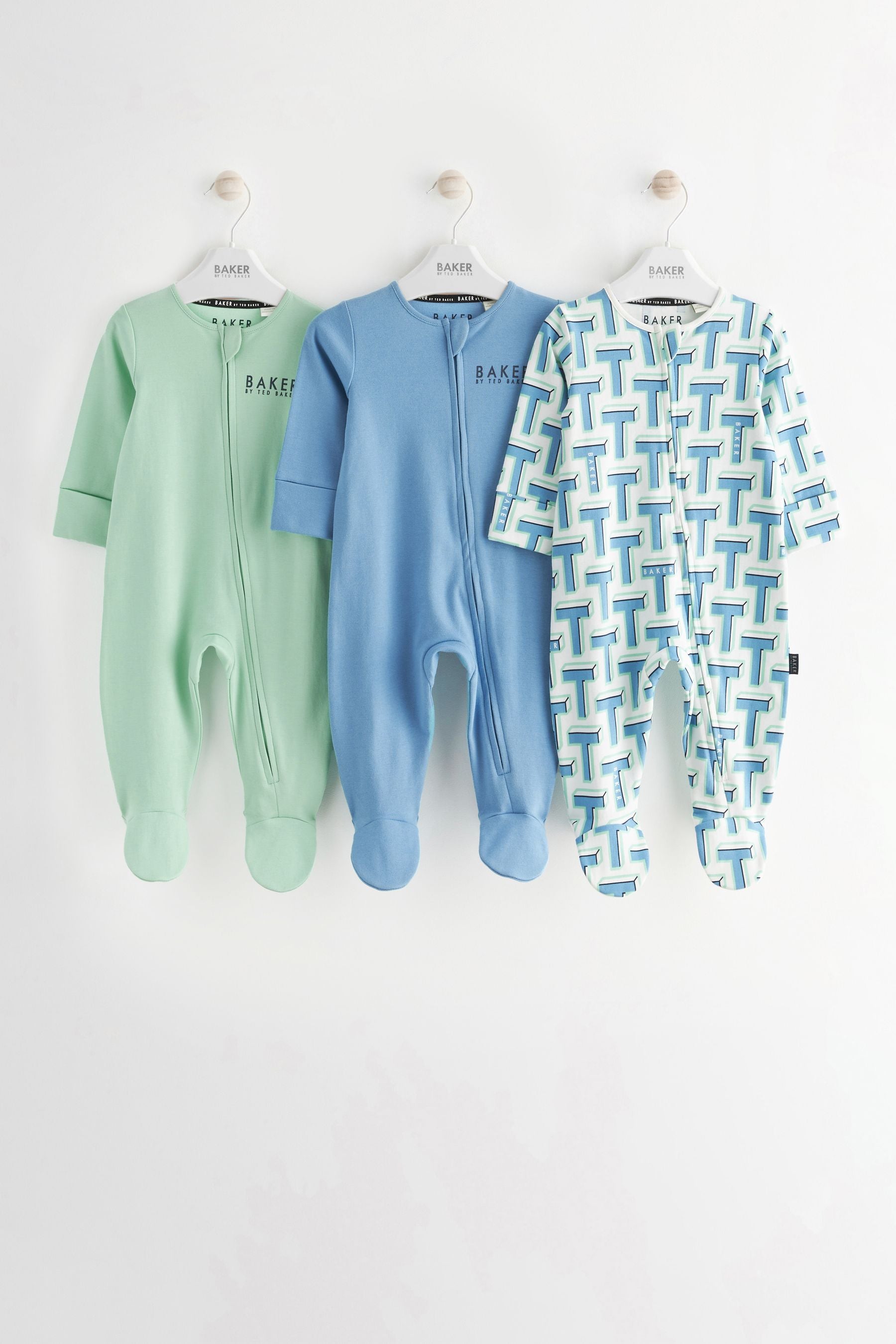 Blue/Green/White Baker by Ted Baker Sleepsuit 3 Pack