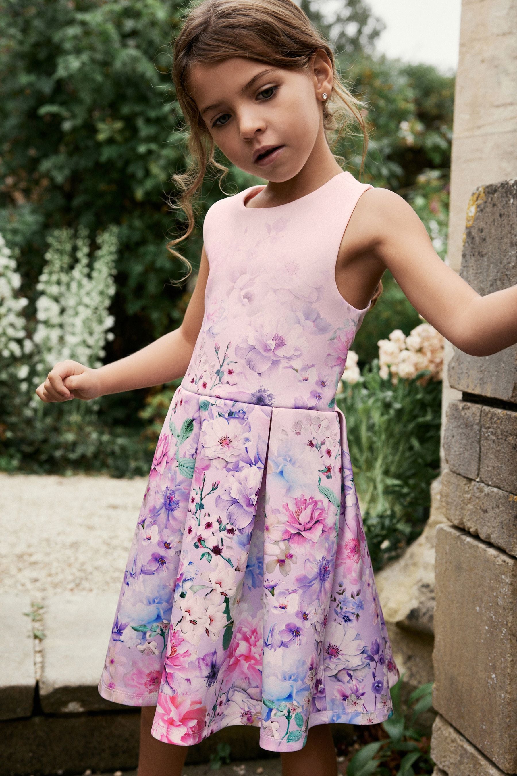 Lilac Floral Cut Out Detail Scuba Occasion Dress (1.5-16yrs)