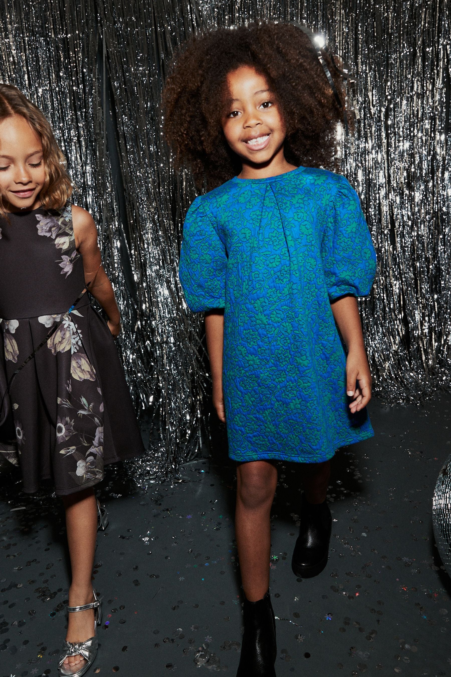 Blue/Green Floral Texture Jersey Jacquard Dress (1.5-16yrs)