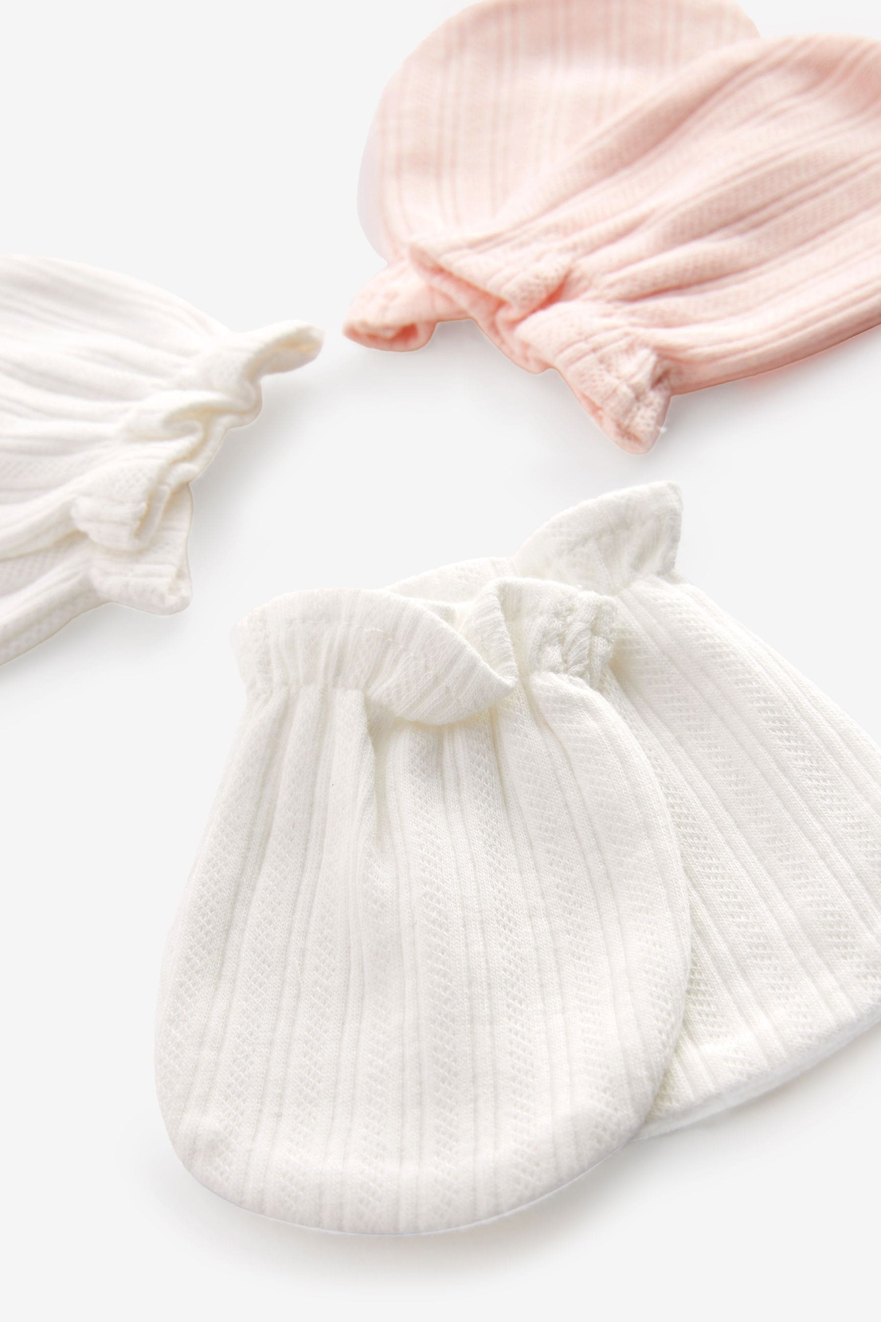 Pink/White Pointelle Baby Scratch Mitts 3 Pack