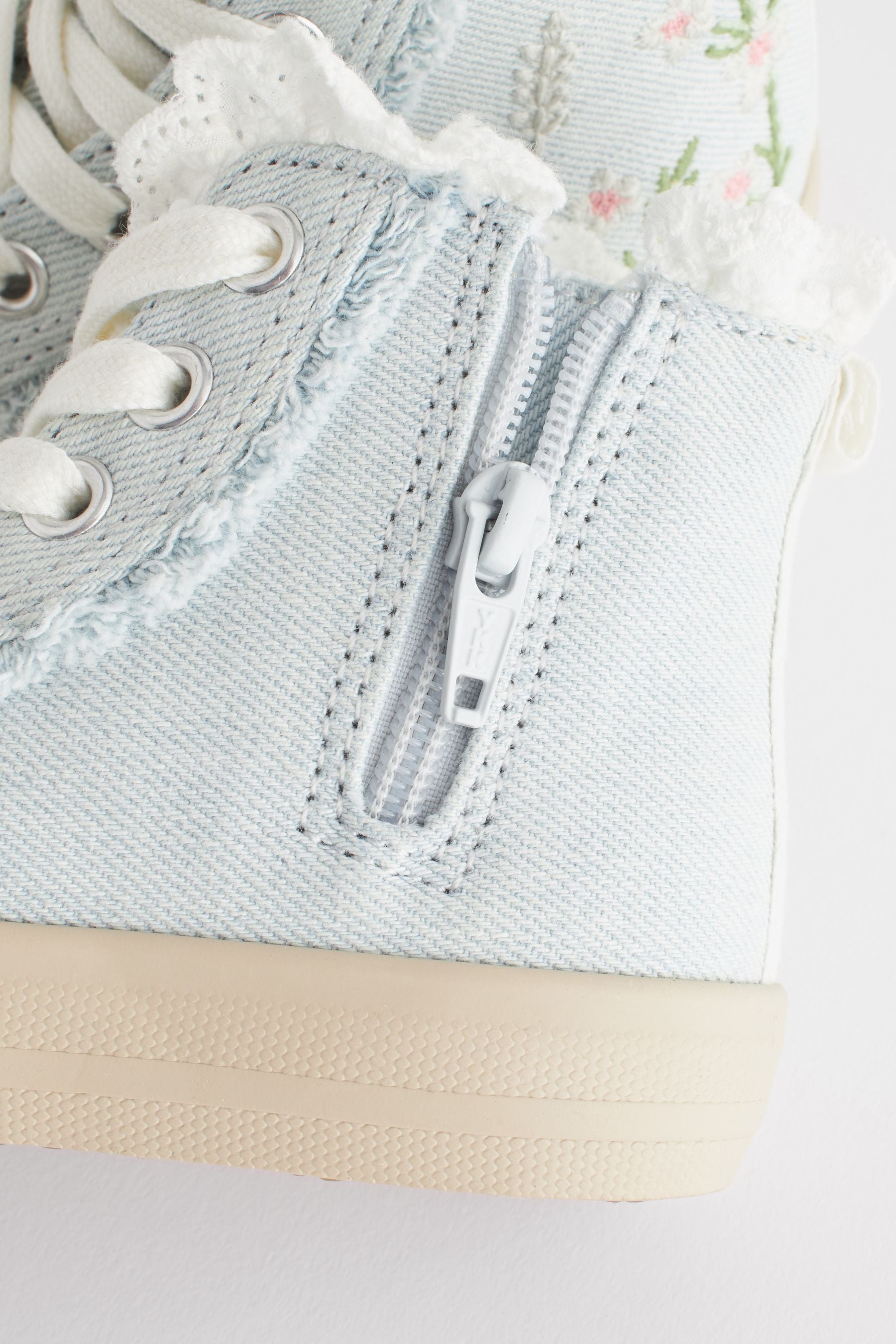 Denim Blue Embroidered High Top Trainers