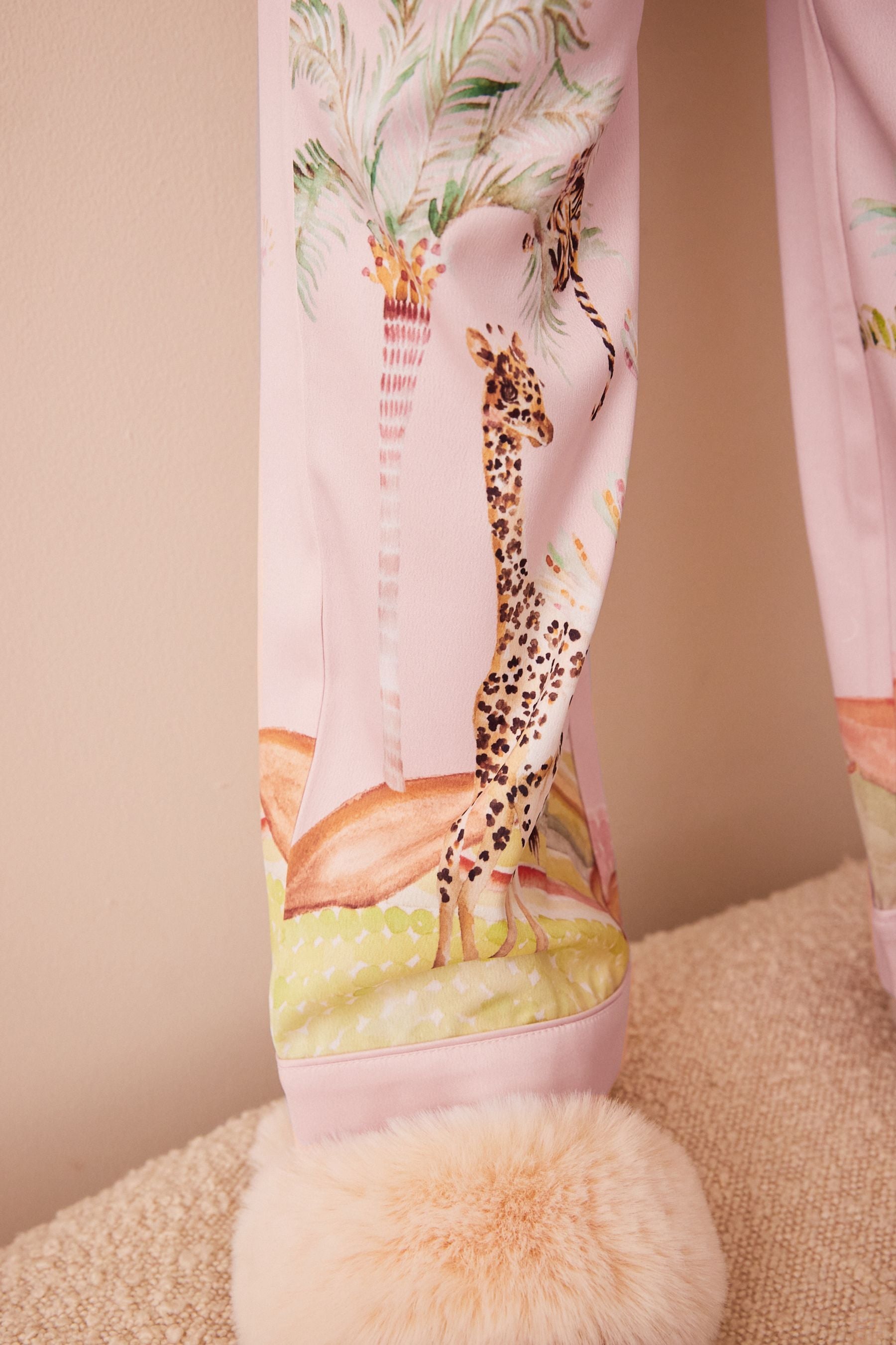 Pink Safari Satin Button Through Pyjamas (6-16yrs)