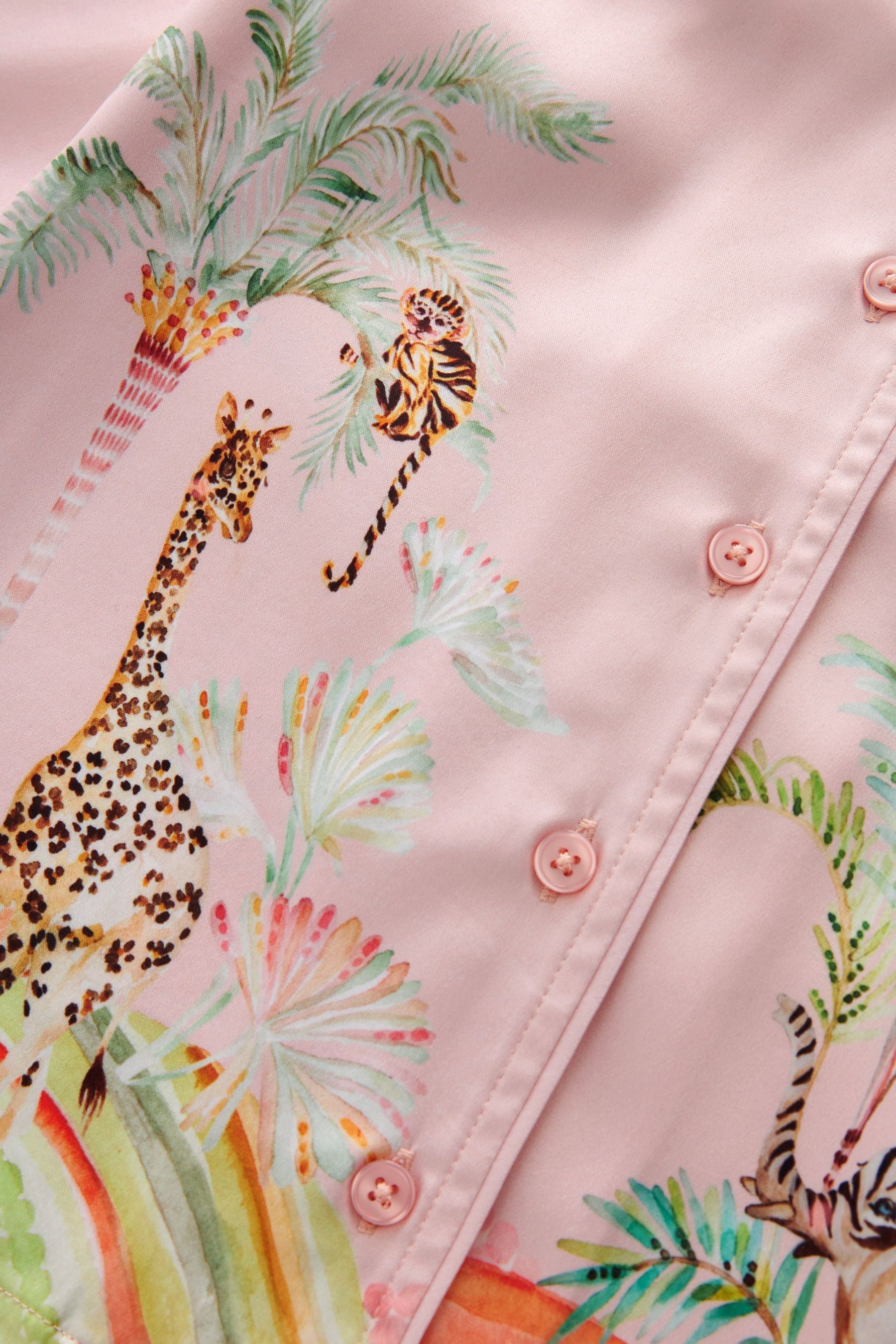 Pink Safari Satin Button Through Pyjamas (6-16yrs)