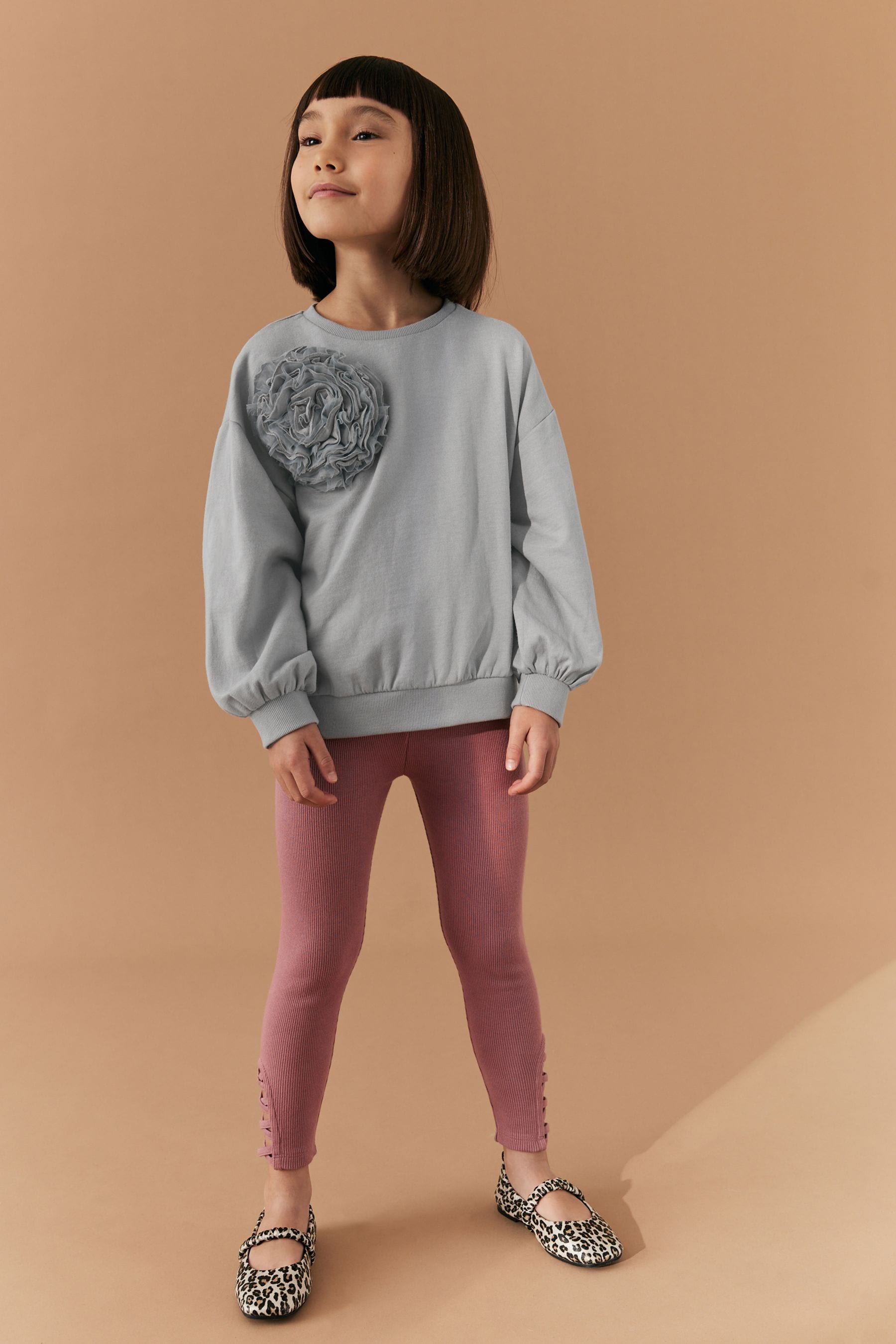 Grey Floral Corsage Crew Sweatshirt (3-16yrs)