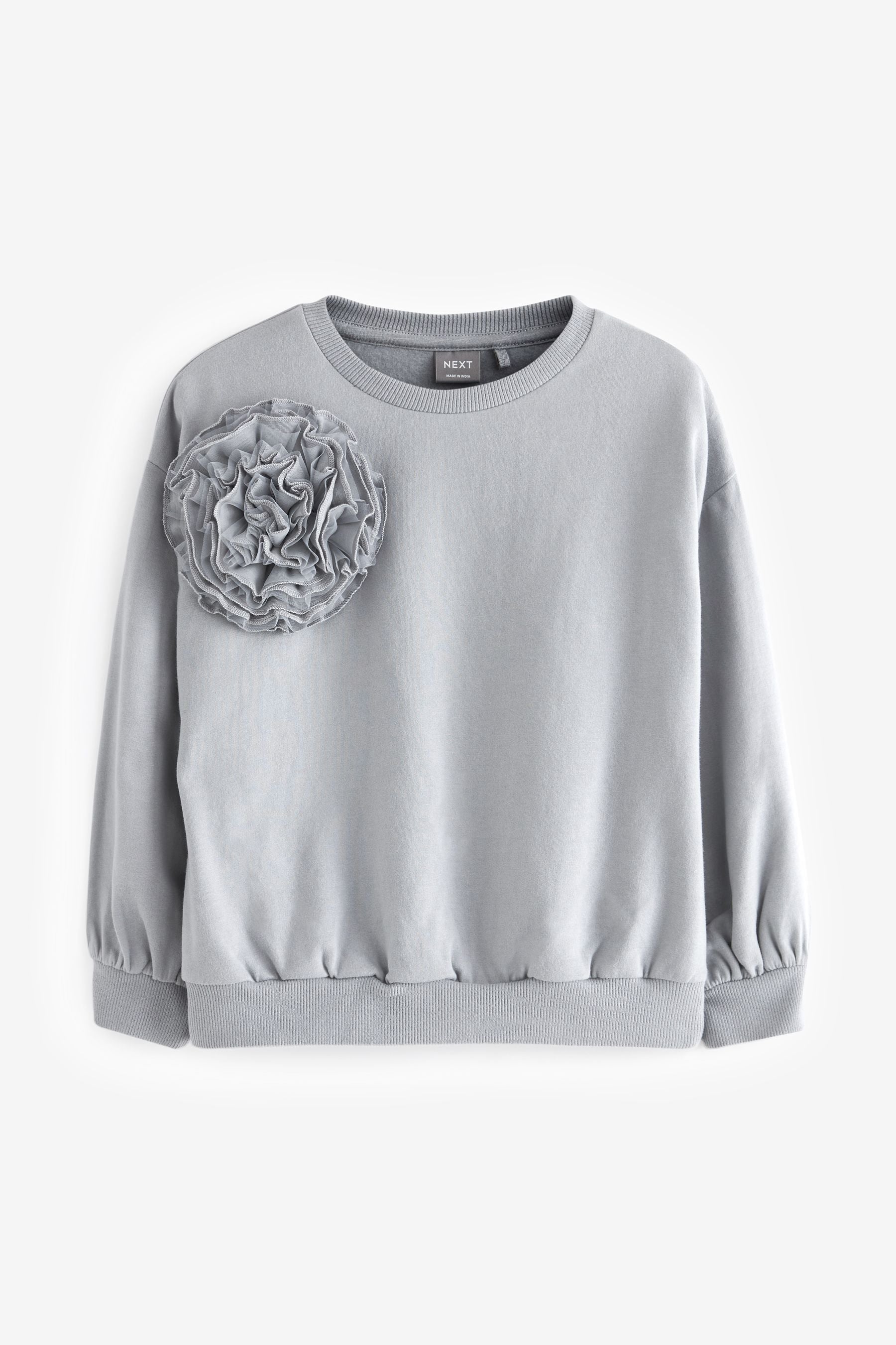 Grey Floral Corsage Crew Sweatshirt (3-16yrs)