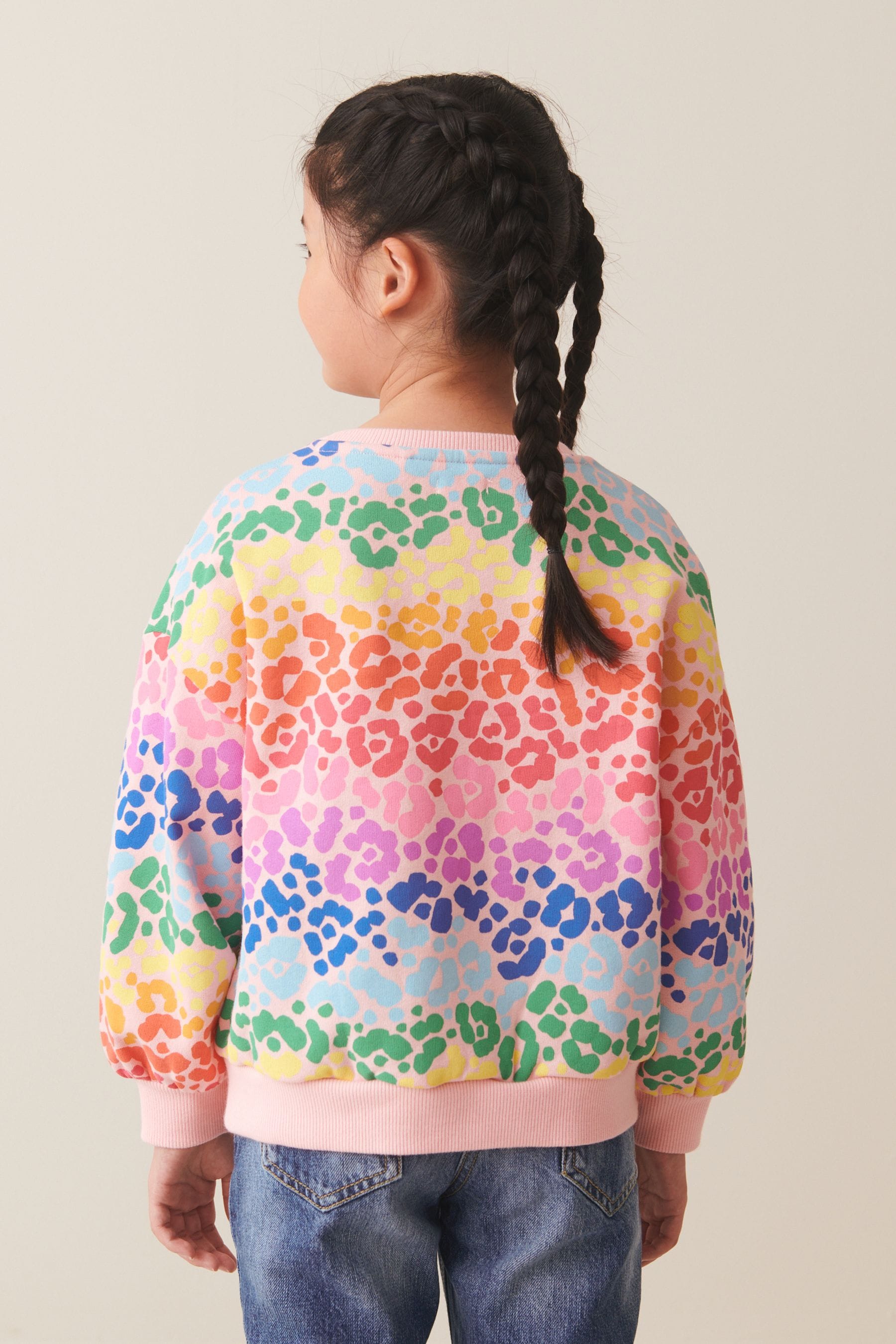 Multi Rainbow Animal Sequin Crew Sweatshirt Top (3-16yrs)