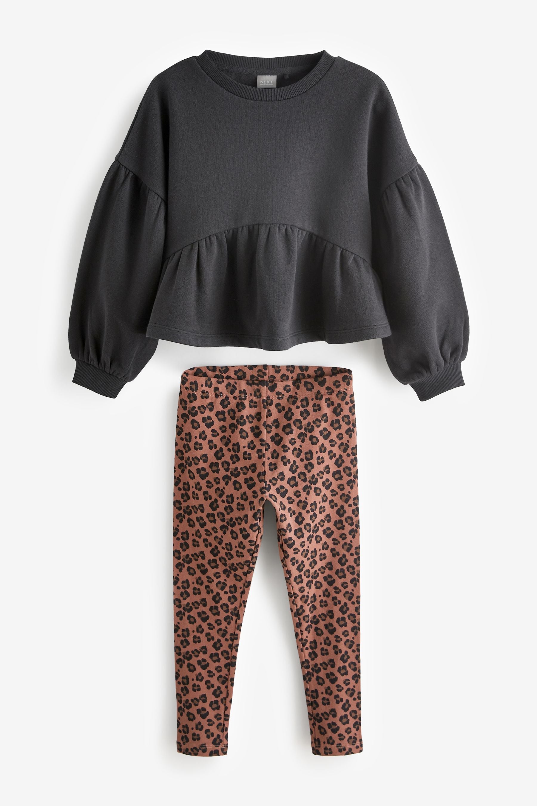 Animal Peplum Crew Sweatshirt And Leggings Set (3-16yrs)