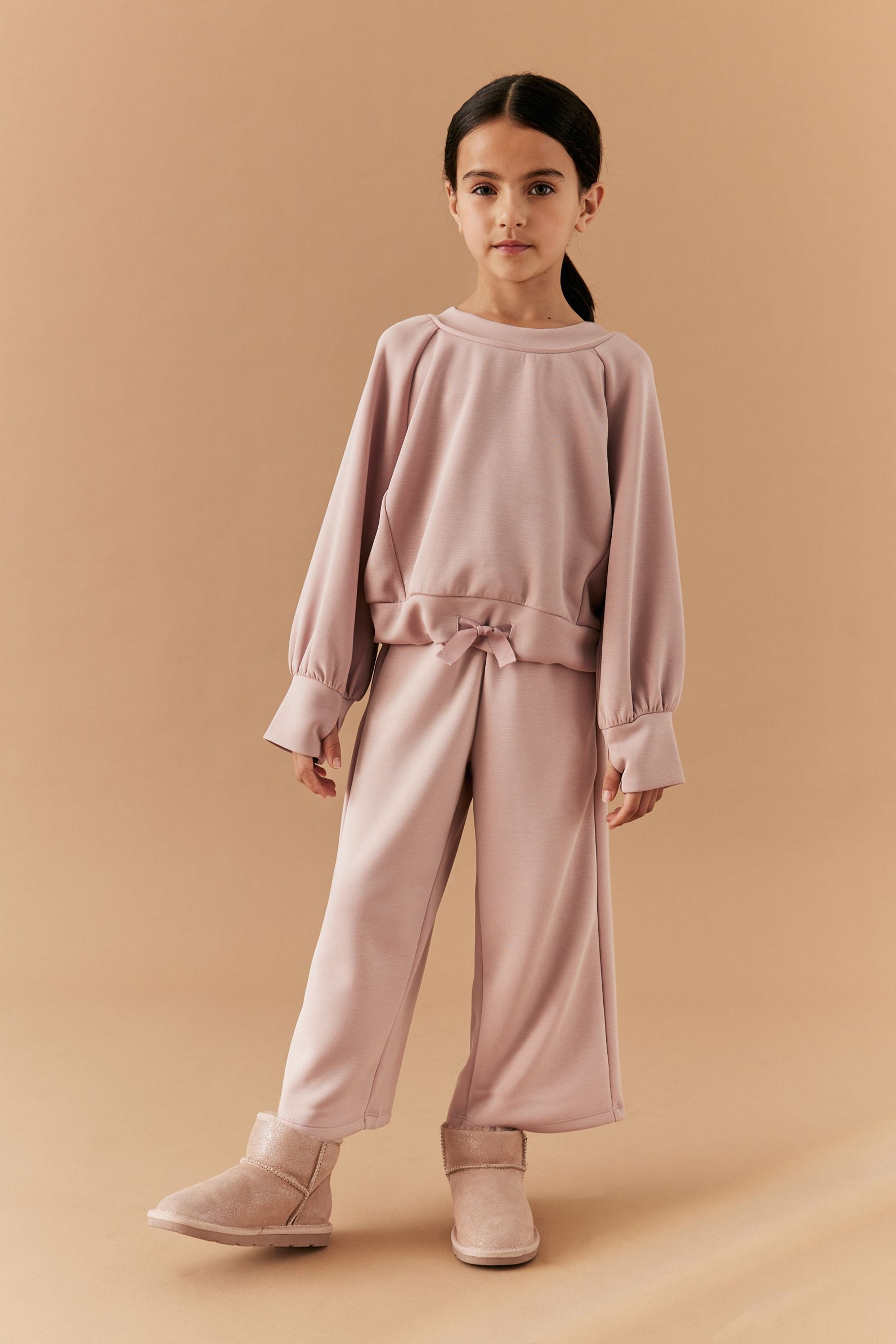 Pink Modal Sweatshirt And Wide Leg Trousers (3-16yrs)