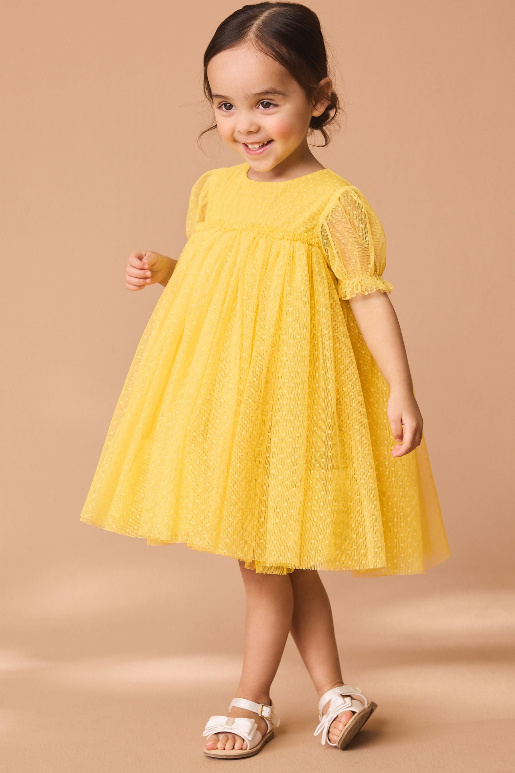 Yellow Mesh Party Dress (3mths-7yrs)