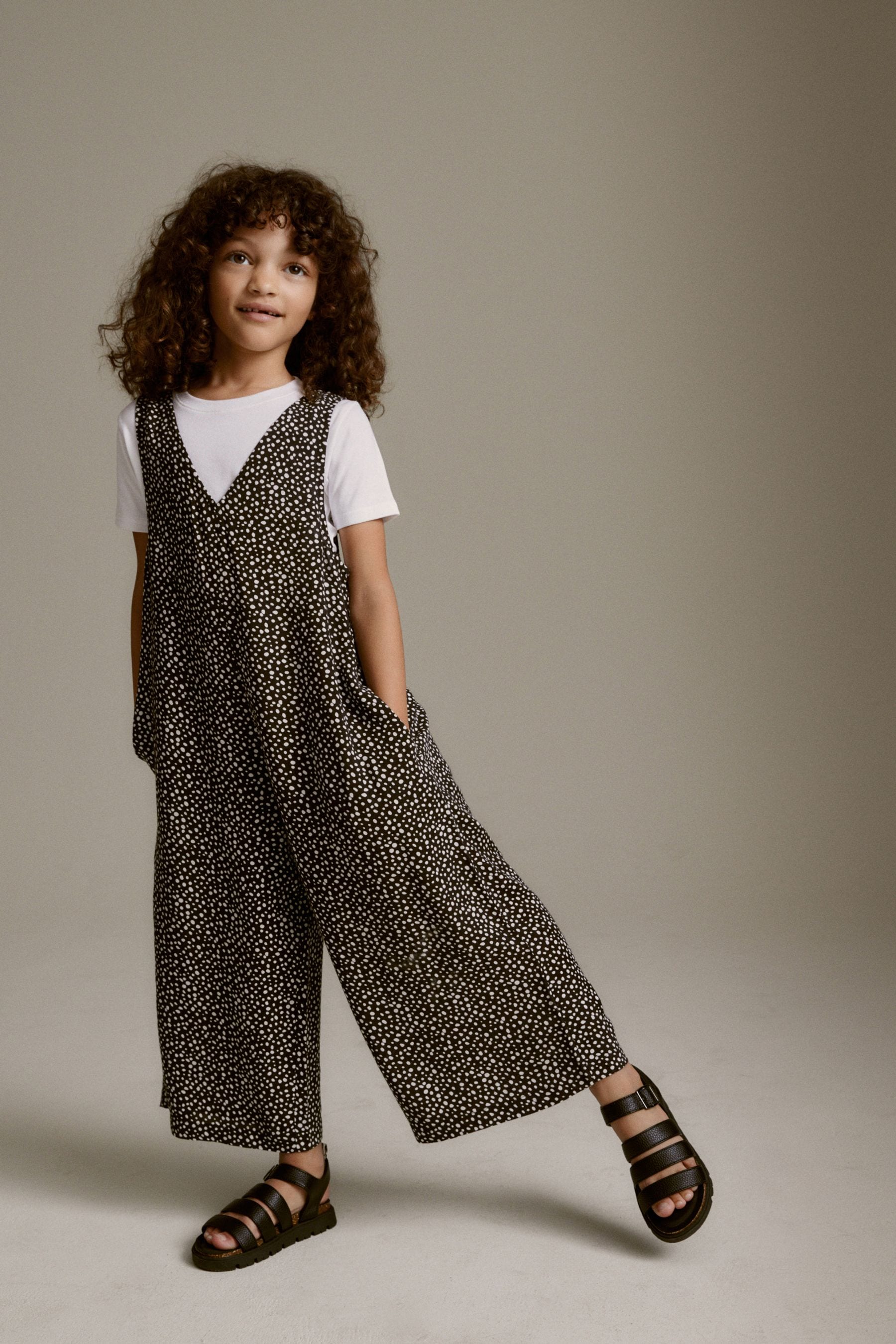 Black/White Spot Jumpsuit And T-Shirt Set (3-16yrs)