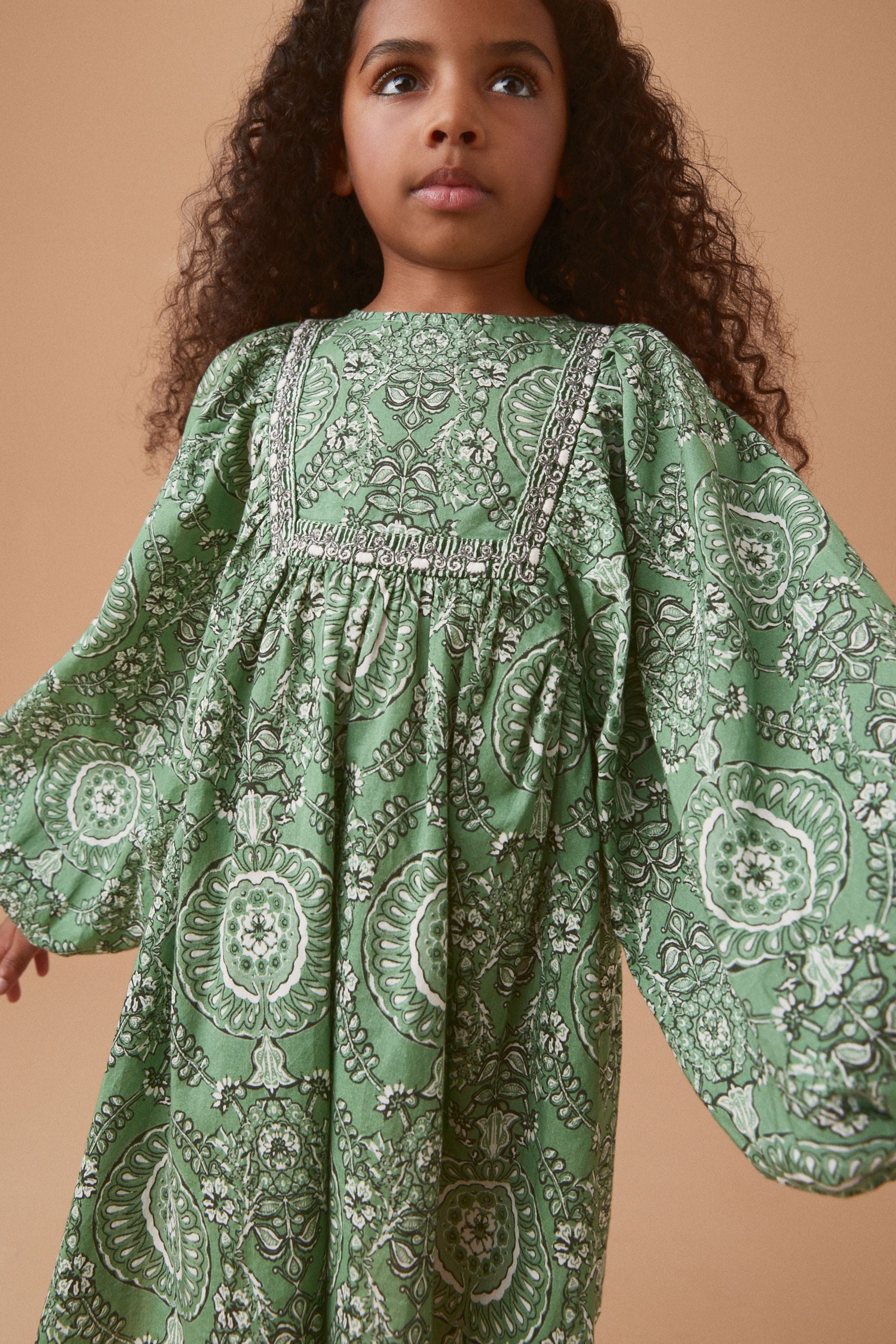 Green Printed Cotton Dress (3-16yrs)