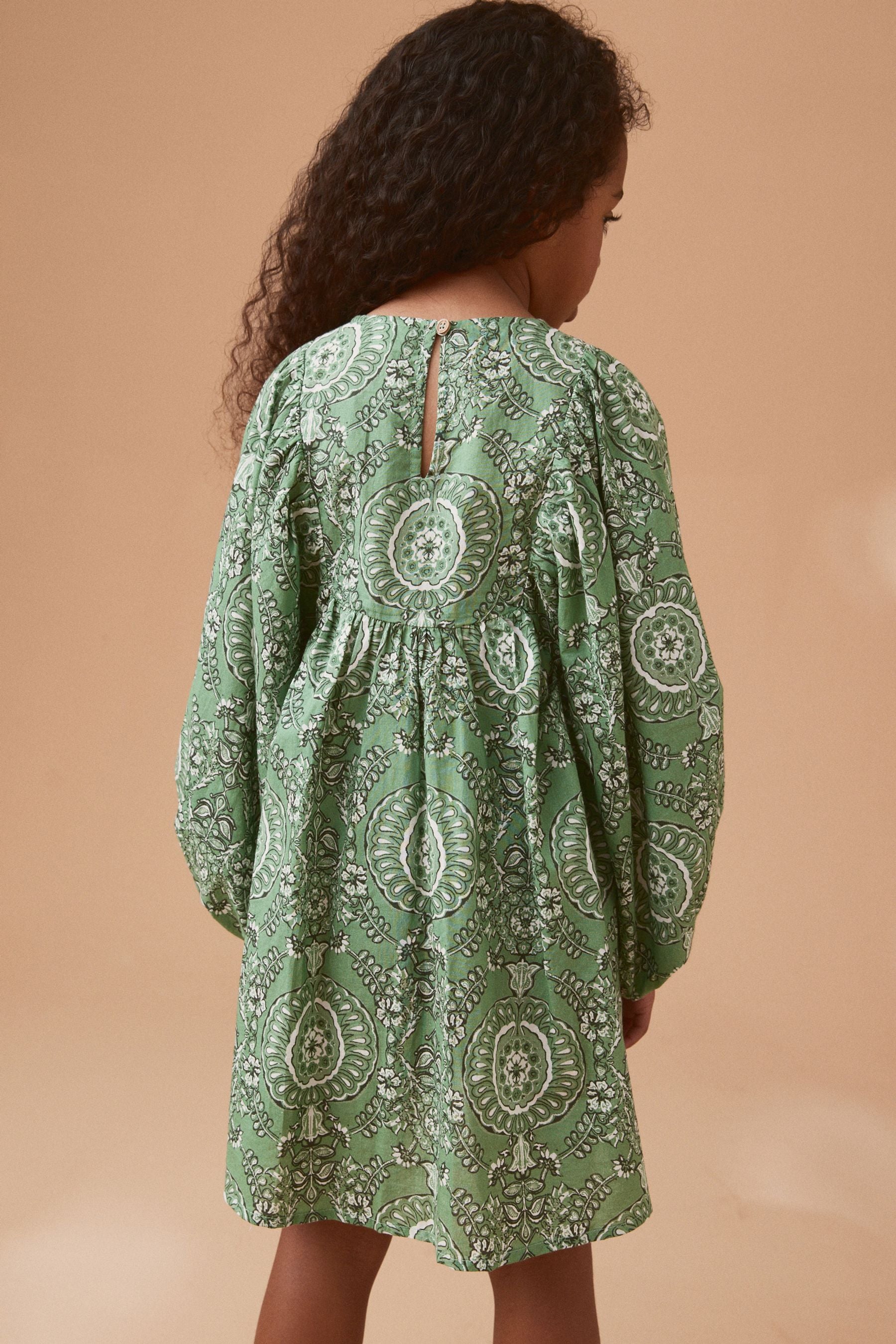 Green Printed Cotton Dress (3-16yrs)