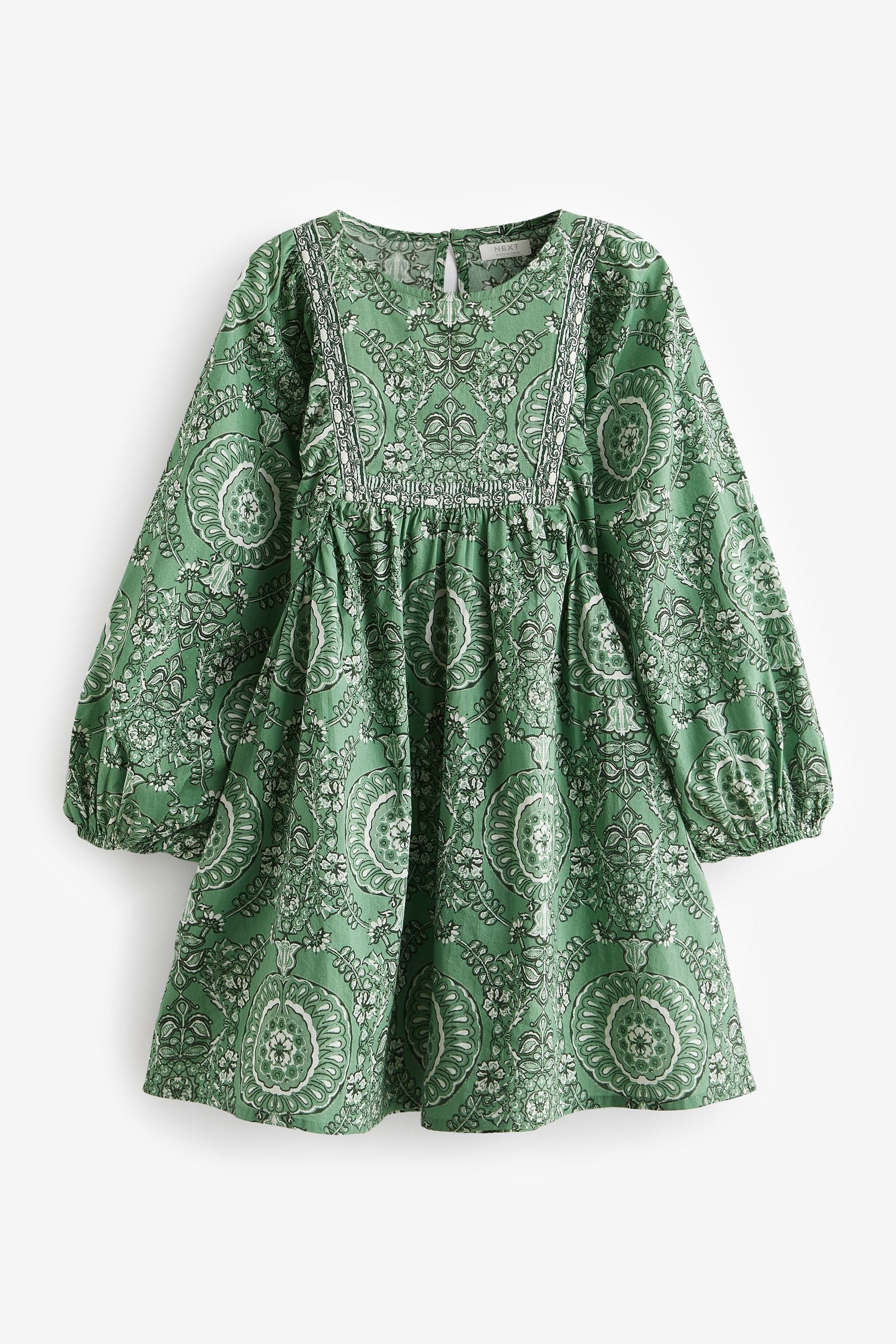 Green Printed Cotton Dress (3-16yrs)