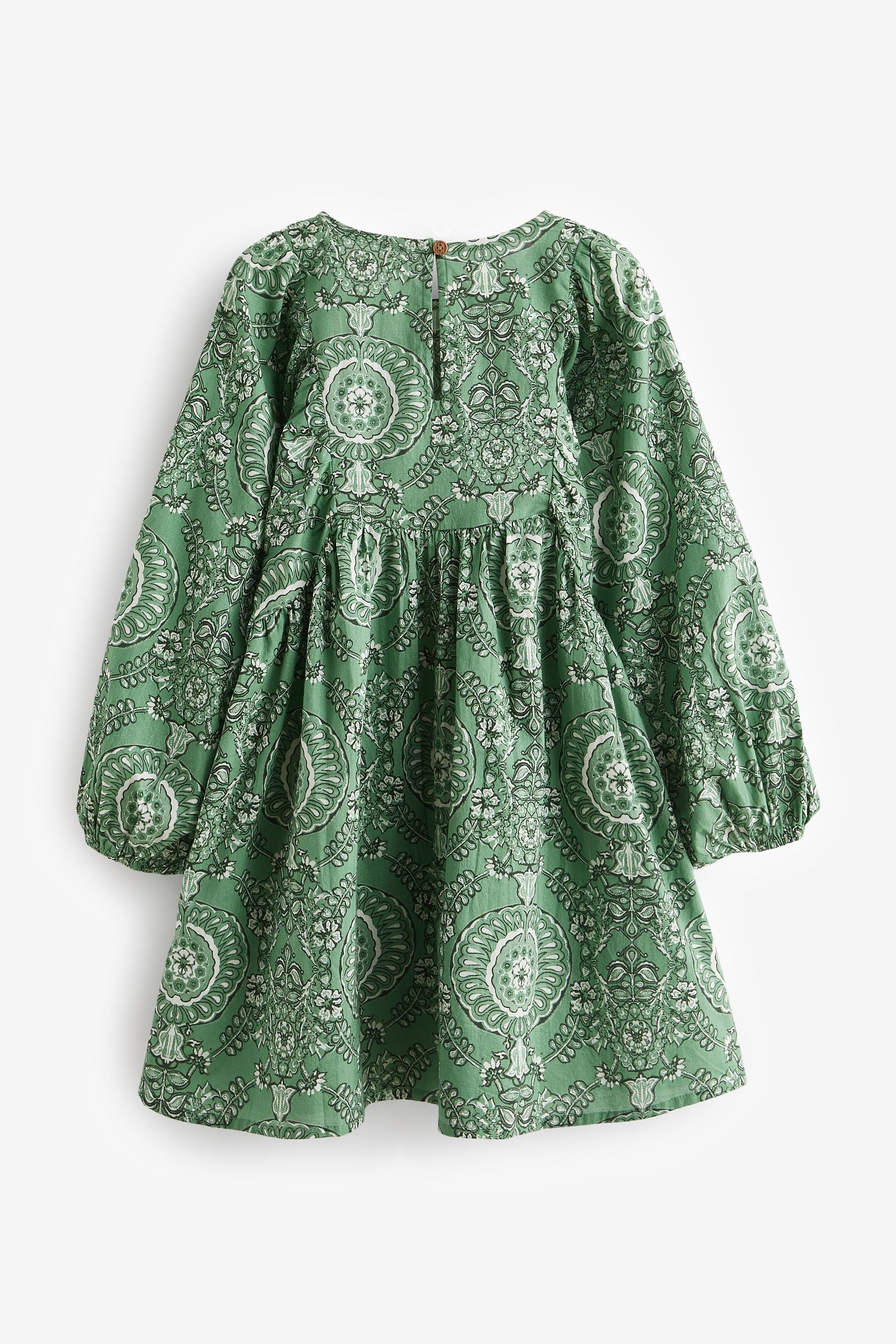 Green Printed Cotton Dress (3-16yrs)